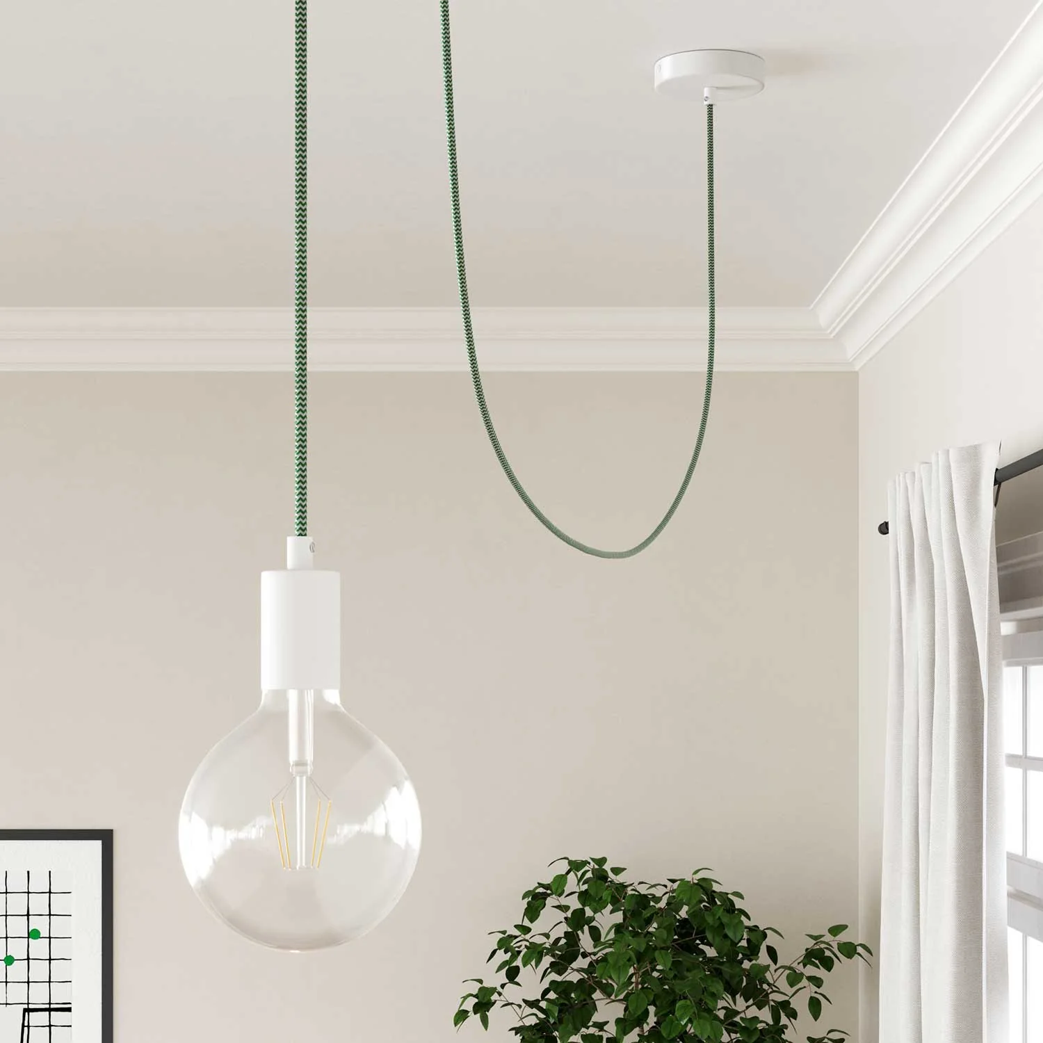 Stoffkabel in Wiesengrün und Optikweiß ZigZag – Das Original von Creative Cables, für deine Lampen – RZ06 - Image 4