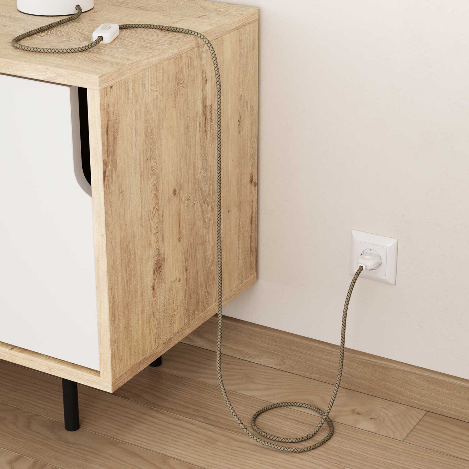 Elektrikkabel überzogen Anthrazitgrau und Beige Rauten – Das Original Creative Cables, perfekt für Ihre Kronleuchter – RD64 - Image 3