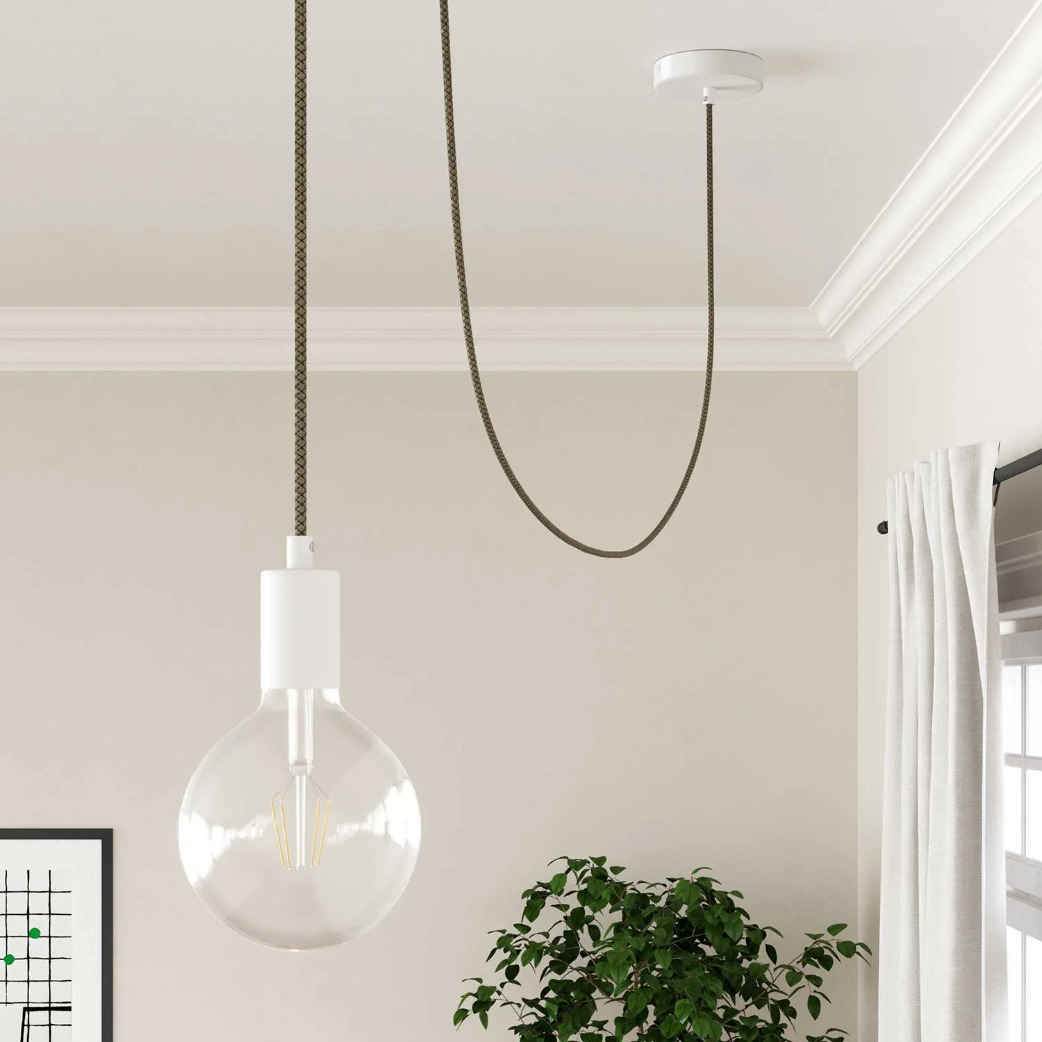 Elektrikkabel überzogen Anthrazitgrau und Beige Rauten – Das Original Creative Cables, perfekt für Ihre Kronleuchter – RD64 - Image 4