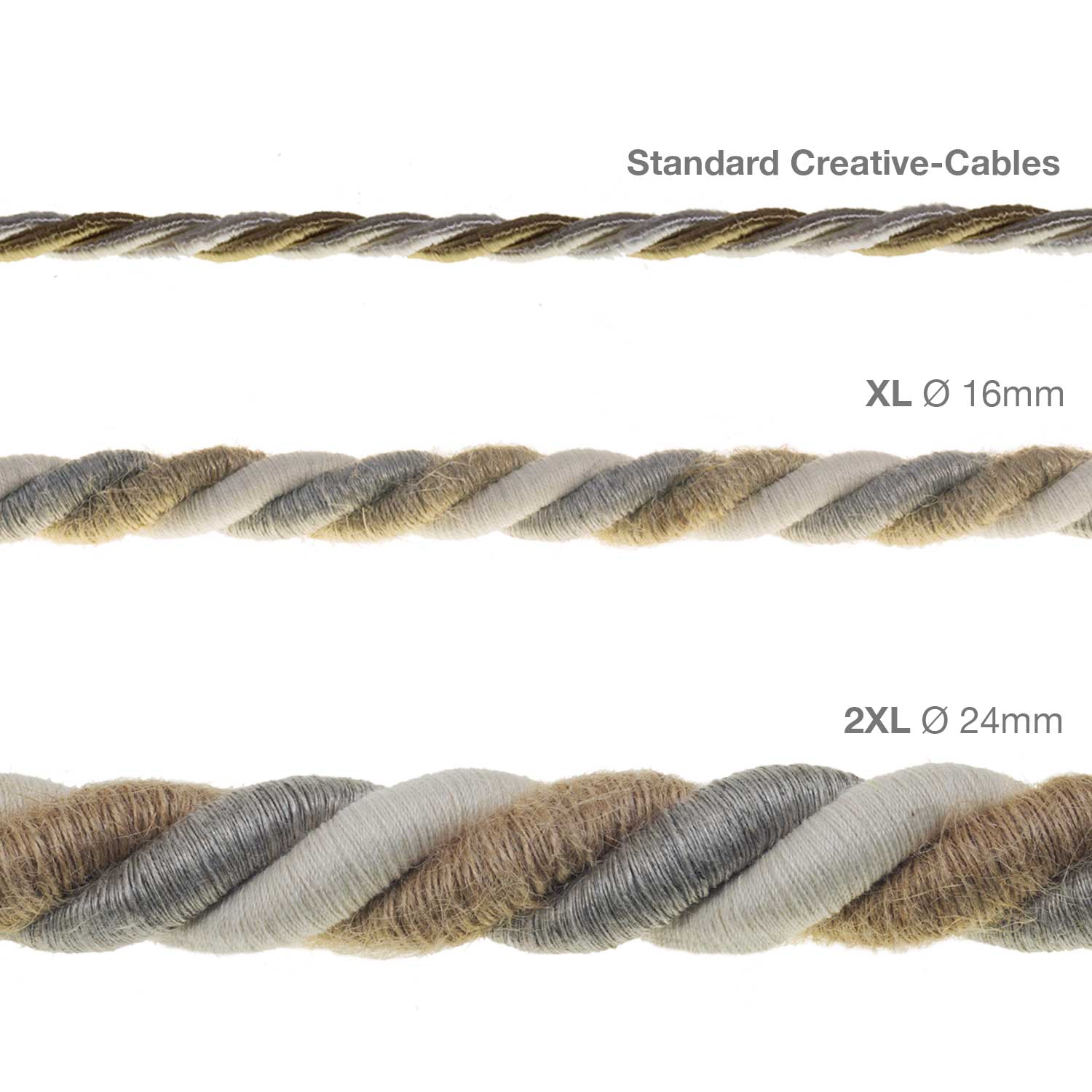 3x0,75 Stromkabel ummantelt mit Jute, Baumwolle und naturbelassenem Leinen – Country - Image 4