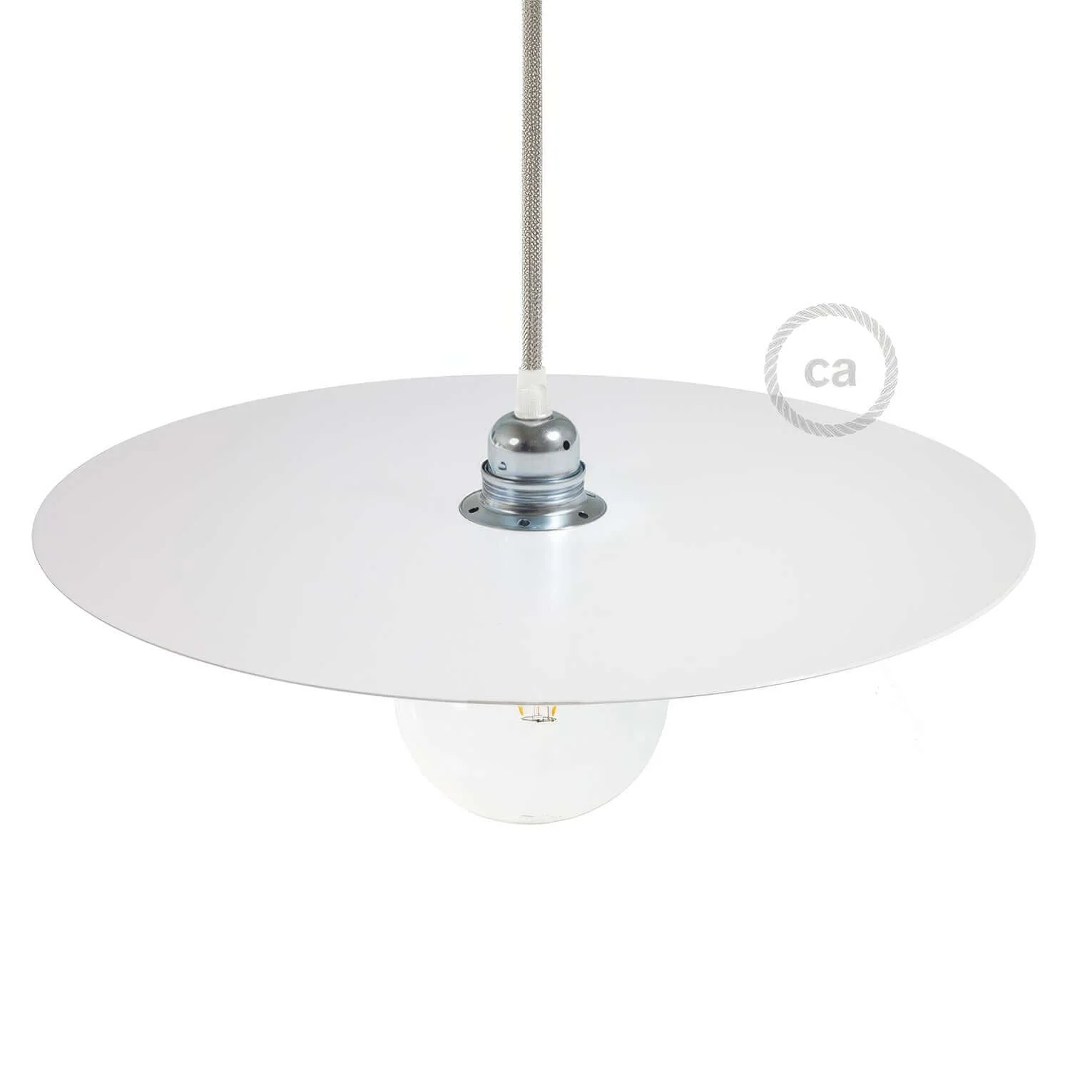 Piatto Ellepì Oversize aus lackiertem Eisen für Pendelleuchten, Durchmesser 40 cm – Made in Italy – Weiß
