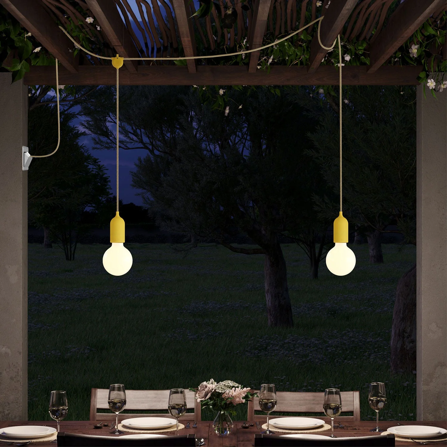F-Snake Modulair Outdoor-Lampe IP65 tragbar mit 2 Lichtern und UK-Stecker – Senfgelb - Image 2