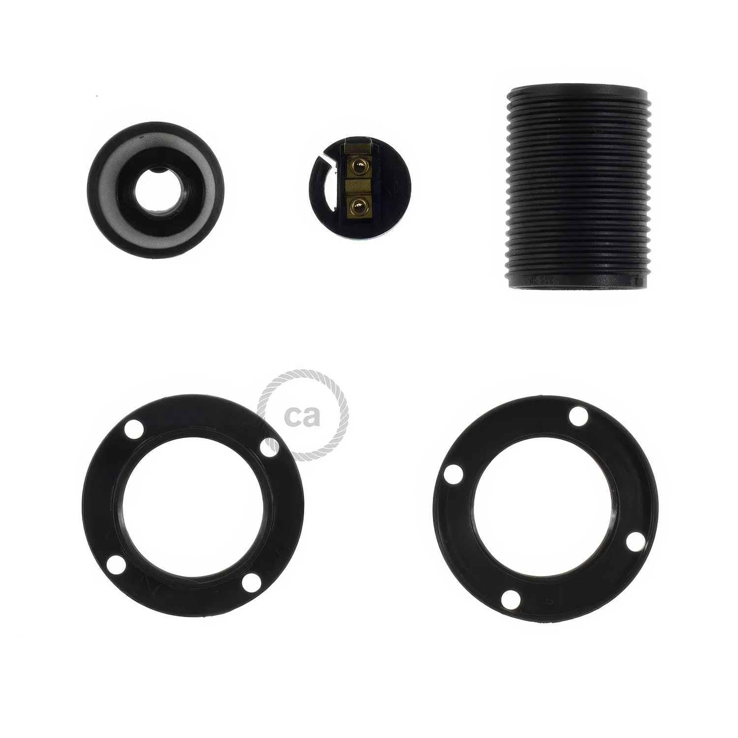 E14-Lampenfassungsset aus Thermoplast mit Doppelring für Lampenschirm – Schwarz - Image 2