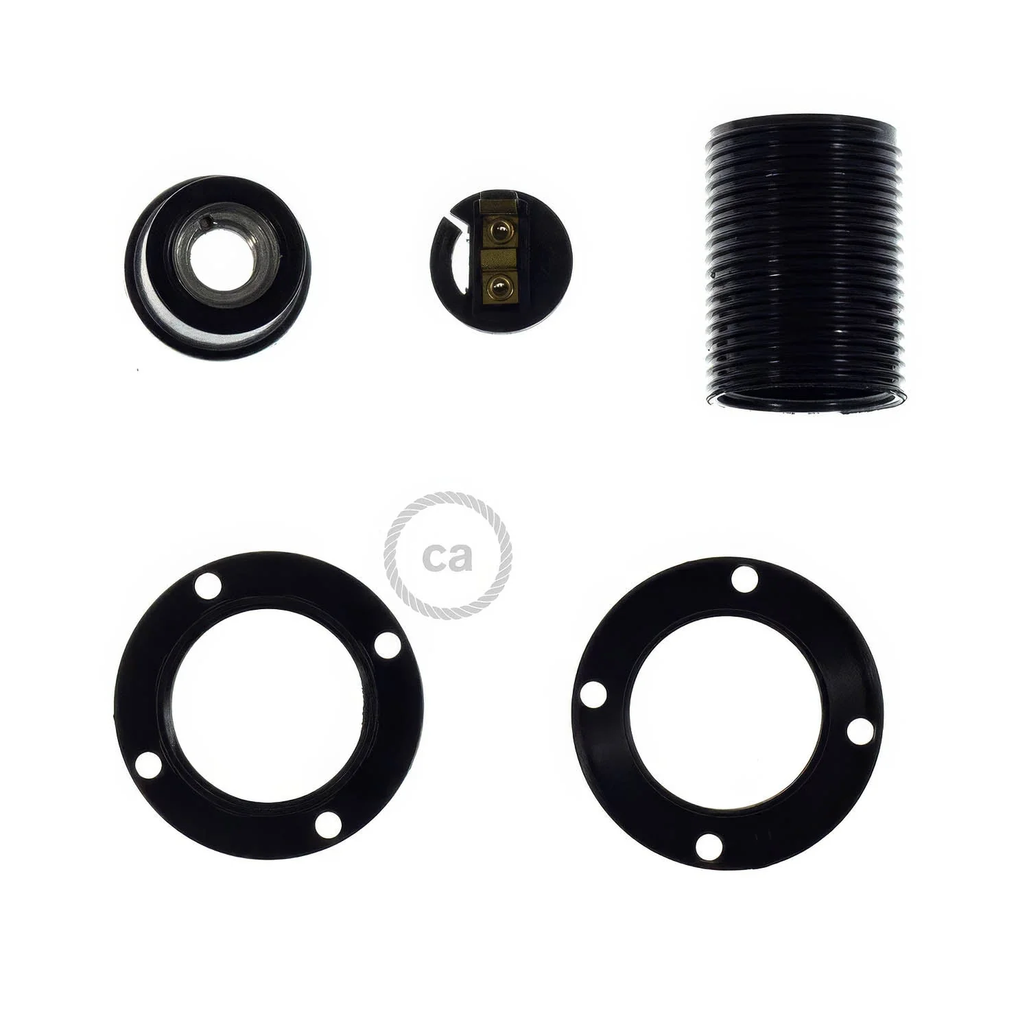 E14 Lampenfassung-Set aus Bakelit mit Doppelklemmbund für Lampenschirm – Schwarz - Image 2