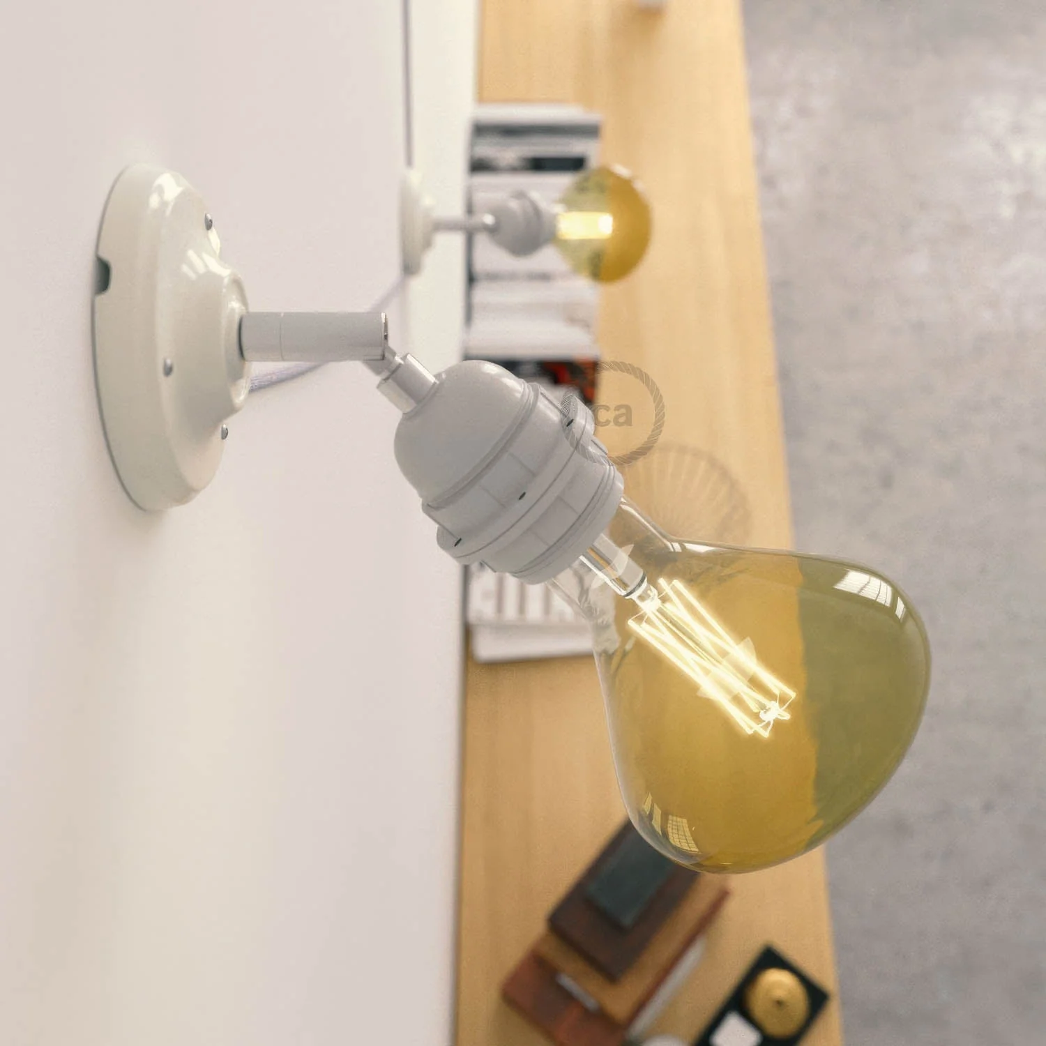 Fermaluce Classic 90° mit E27-Gewindefassung, drehbare Wandlampe aus Porzellan - Weiß - Image 2