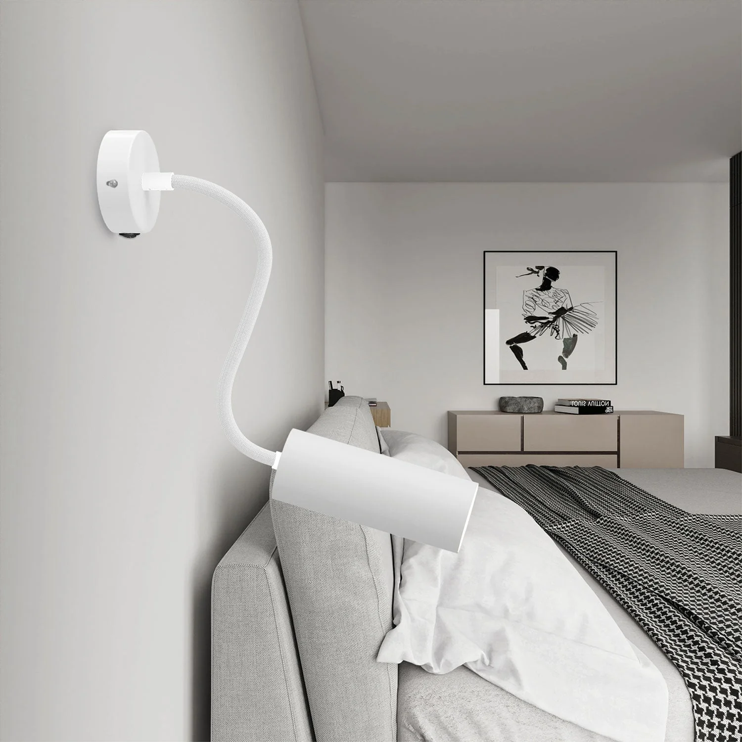 Fermaluce Flex 30 Lampe mit Mini-Rosette mit Schalter und Spot mit Tub-E14-Lampenschirm - Mattweiß - Image 2