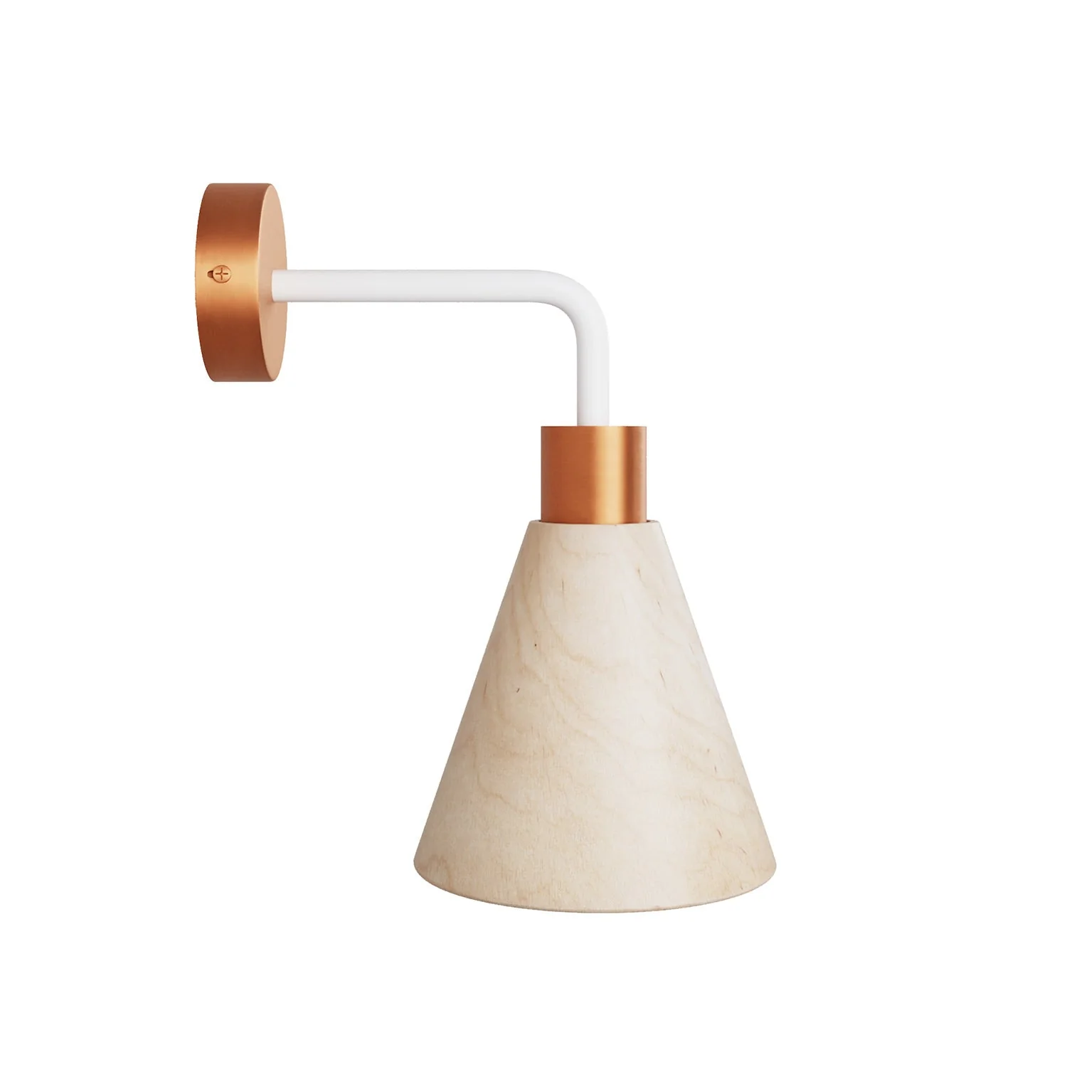 Fermaluce Lampe mit konischem Lampenschirm aus Holz und gebogenem Verlängerungsarm – Satin-Kupfer