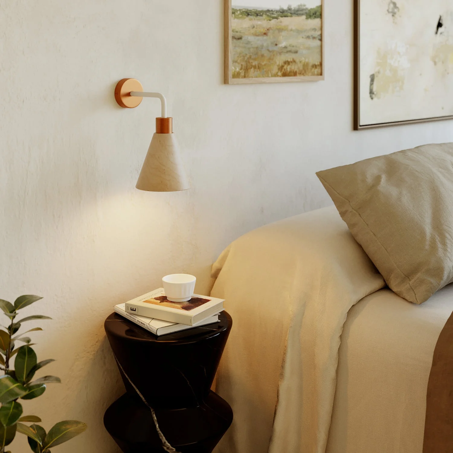 Fermaluce Lampe mit konischem Lampenschirm aus Holz und gebogenem Verlängerungsarm – Satin-Kupfer - Image 2