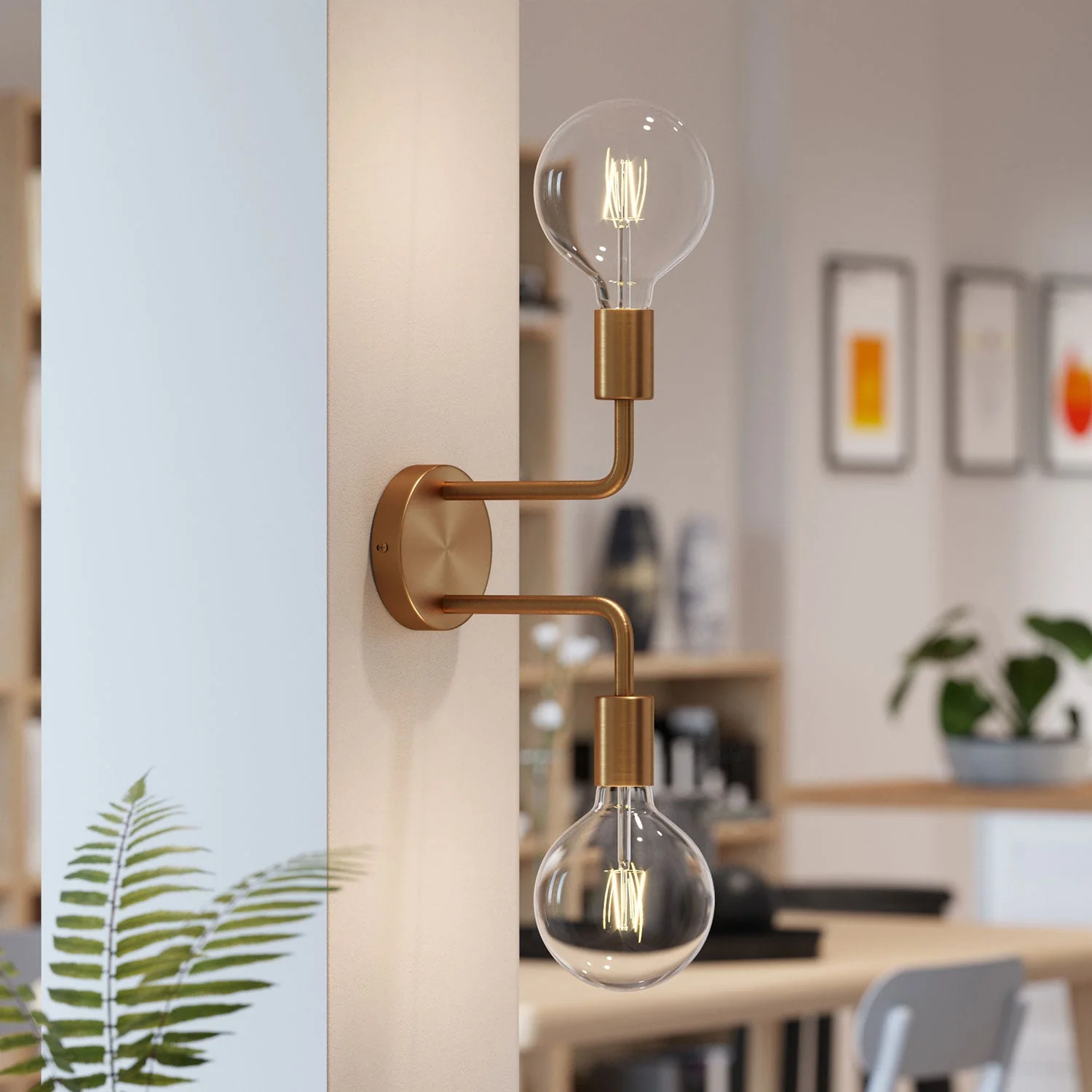 Fermaluce Metal, Wandleuchte aus Metall mit doppeltem, gebogenem Arm - Satiniertes Bronze - Image 2