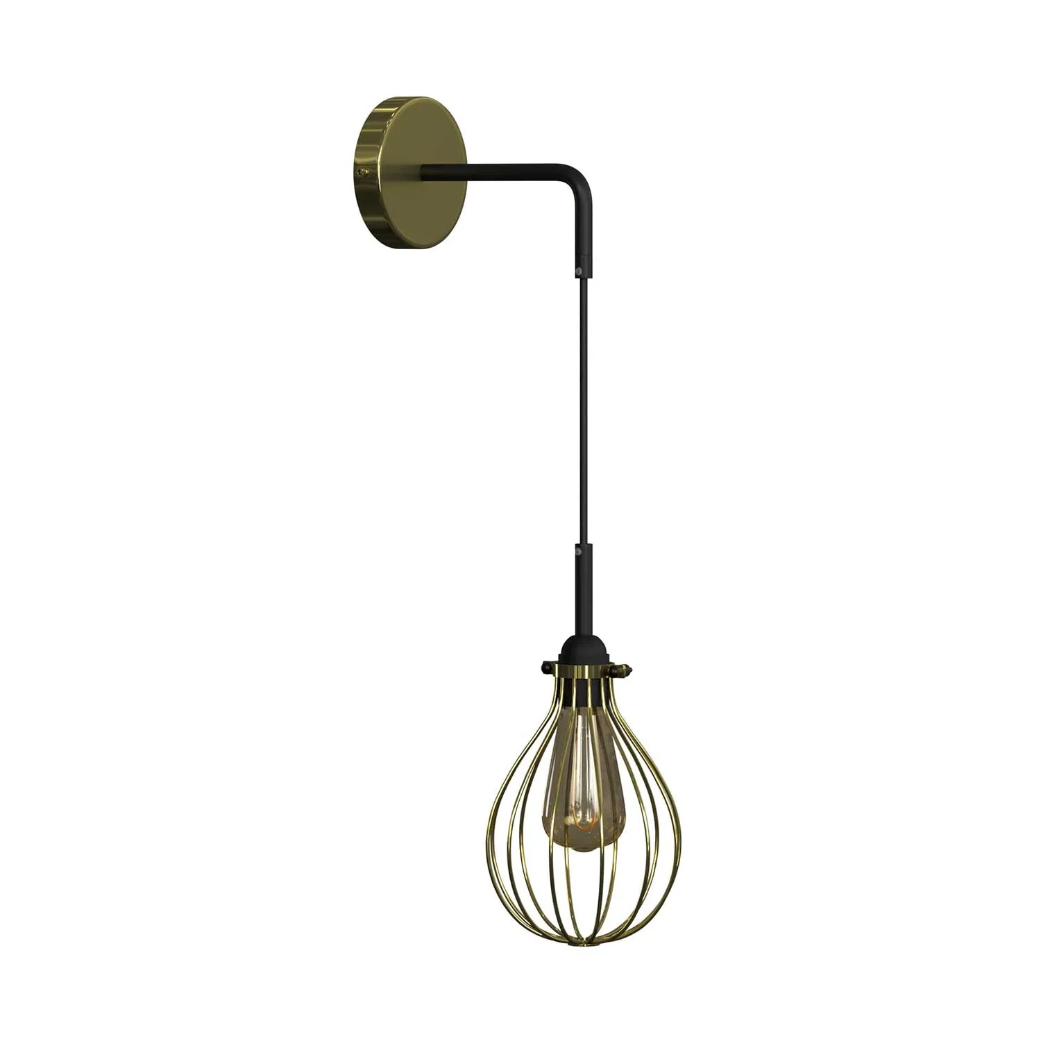 Fermaluce Metal mit Drop-Schirm, Wandleuchte aus Metall mit gebogenem Arm und Textilkabel – Messing