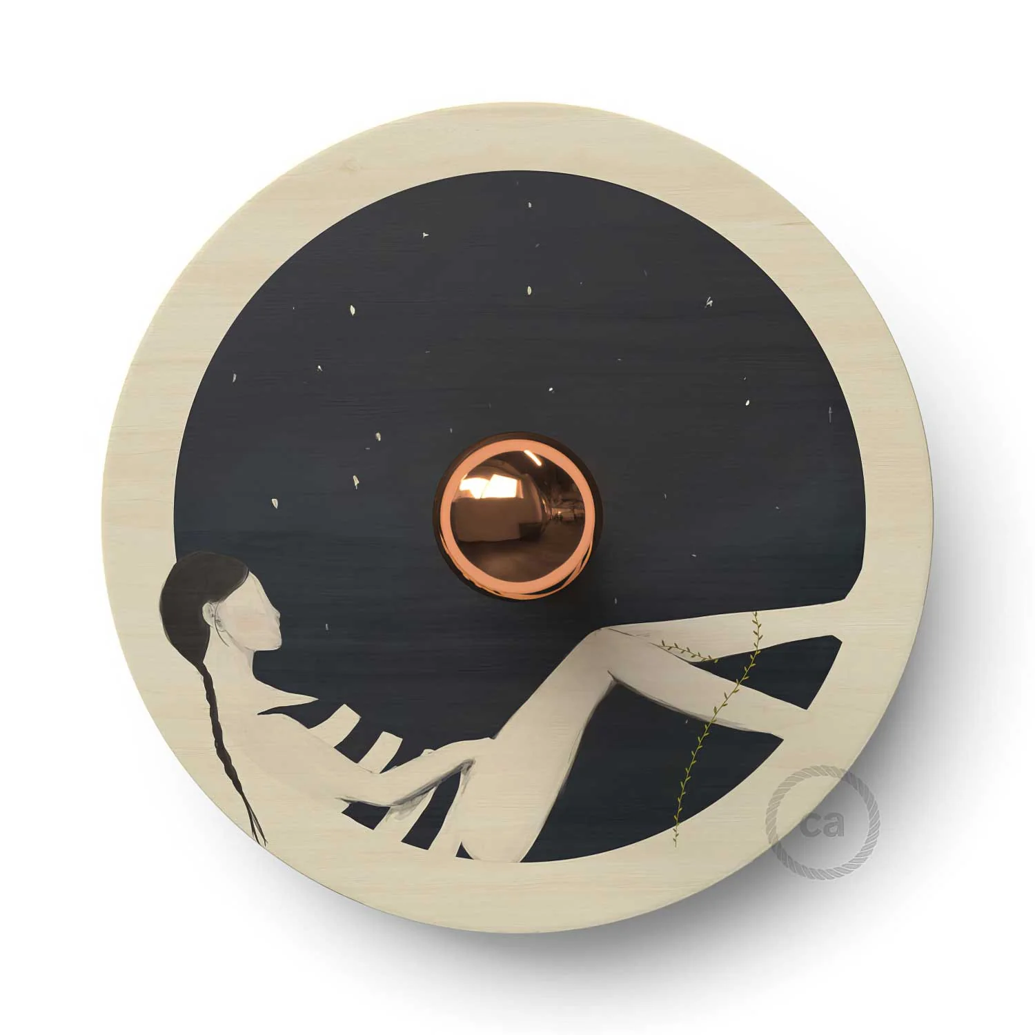 Fermaluce Romantic mit UFO-Lampenschirm aus Holz, beidseitig illustriert von Chiara Fucà - Image 4