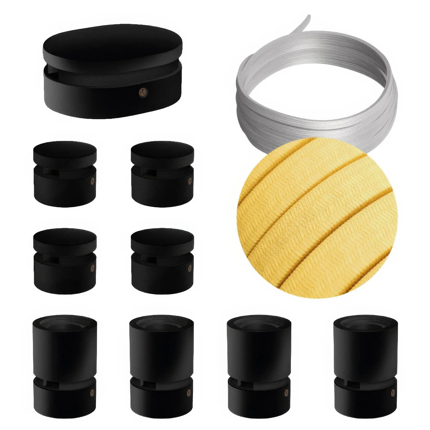 Filé Symmetric System-Kit – mit 5 m CM10-Kettenseilkabel und 9 schwarz lackierten Holzelementen für den Innenbereich