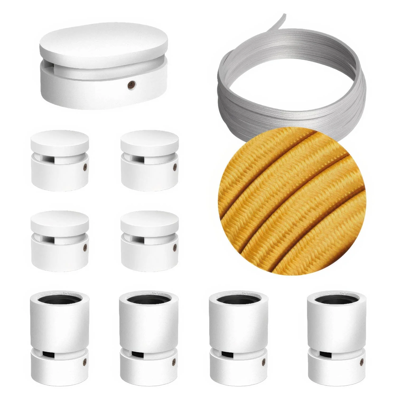 Filé Symmetric Kit System – mit 5 m CM05 Kettenkabel und 9 lackierten Holzelementen in Weiß für den Innenbereich