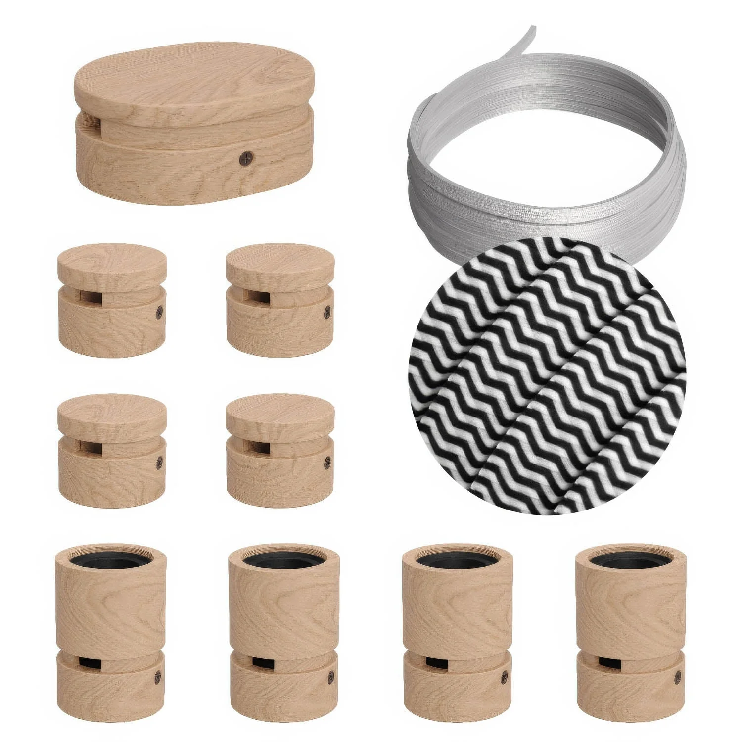 Filé Symmetric Kit - mit 5 m Kabel CZ04 für Kettenleuchte und 9 Holzelementen für den Innenbereich