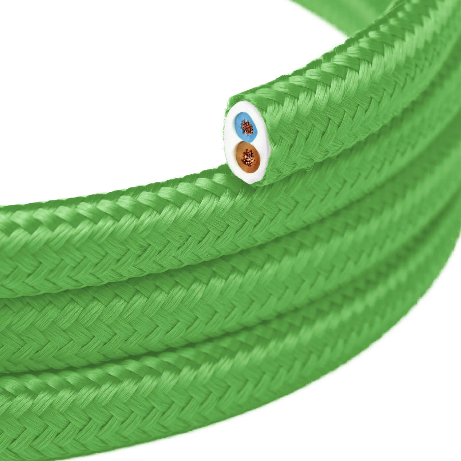 Flaches Elektrokabel mit glänzendem Stoffüberzug Limegrün – PM18
