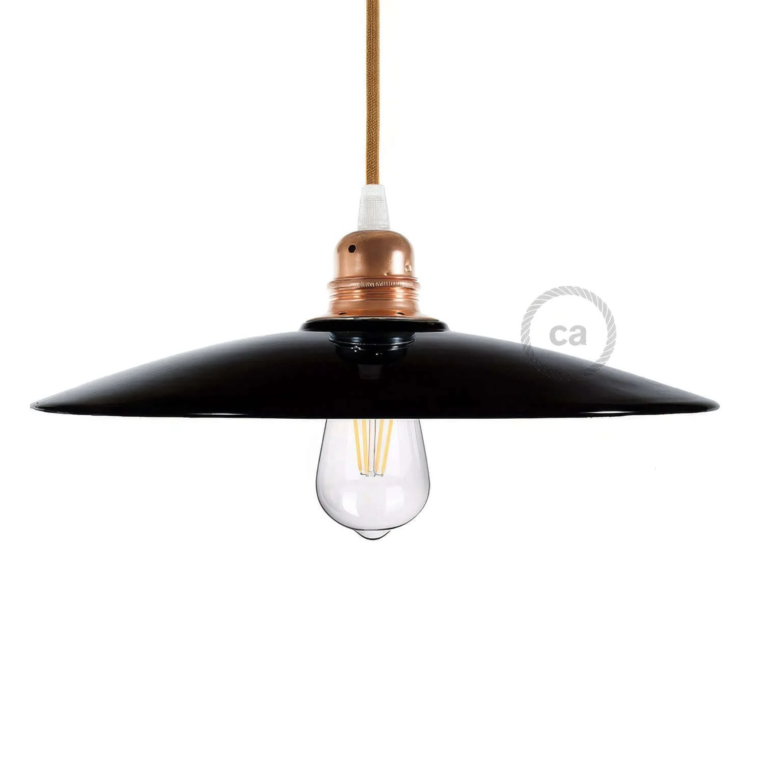 Flacher Lampenschirm aus Keramik für Pendelleuchte - Made in Italy - Schwarz - Kupfer