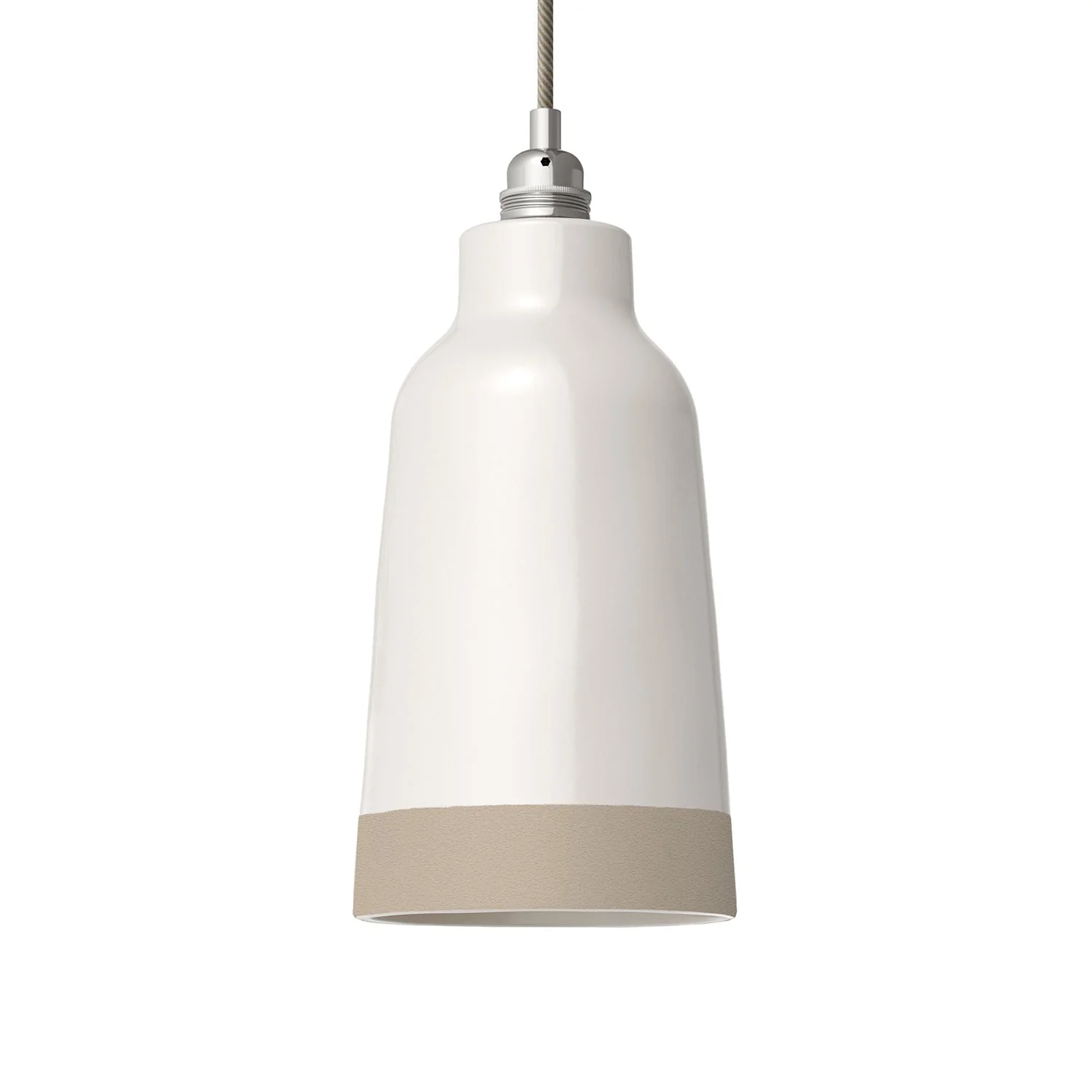Flaschenförmiger, zweifarbiger Keramiklampenschirm in Weiß und Taupe, Kollektion Materia – Made in Italy