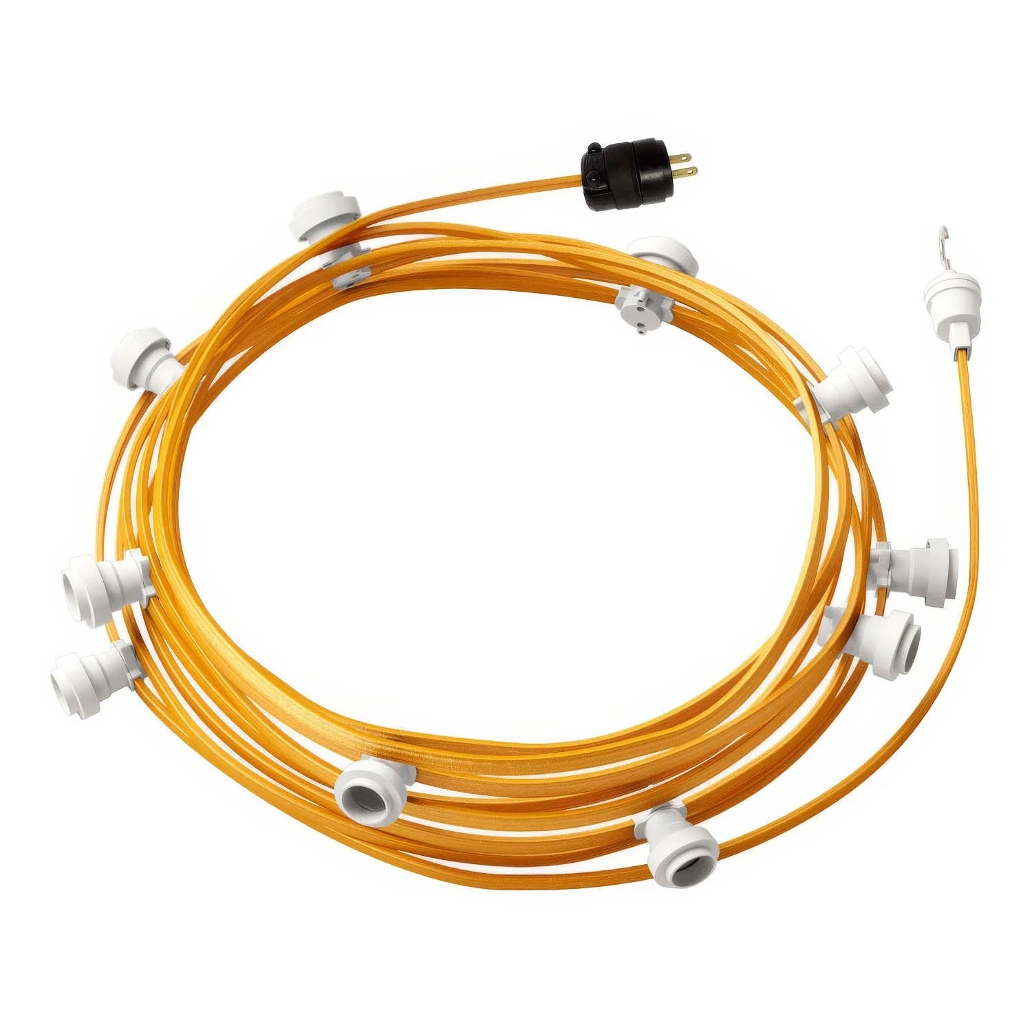 Gebrauchsfertige 40‑ft‑Lichterkette mit 10 weißen Fassungen, Haken und Stecker – CM05