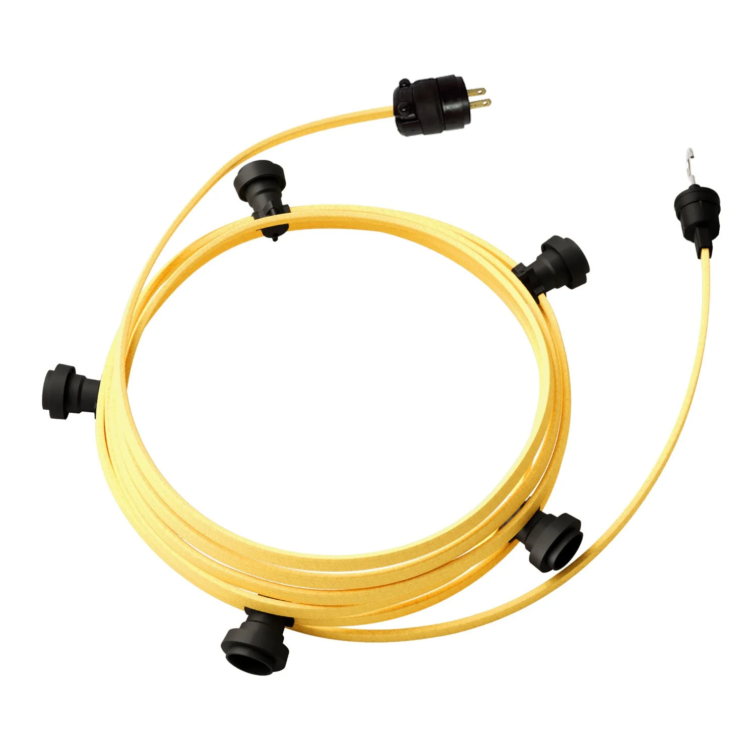 Gebrauchsfertige 25-Fuß-Lichterkette mit 5 schwarzen Fassungen, Haken und Stecker – CM10