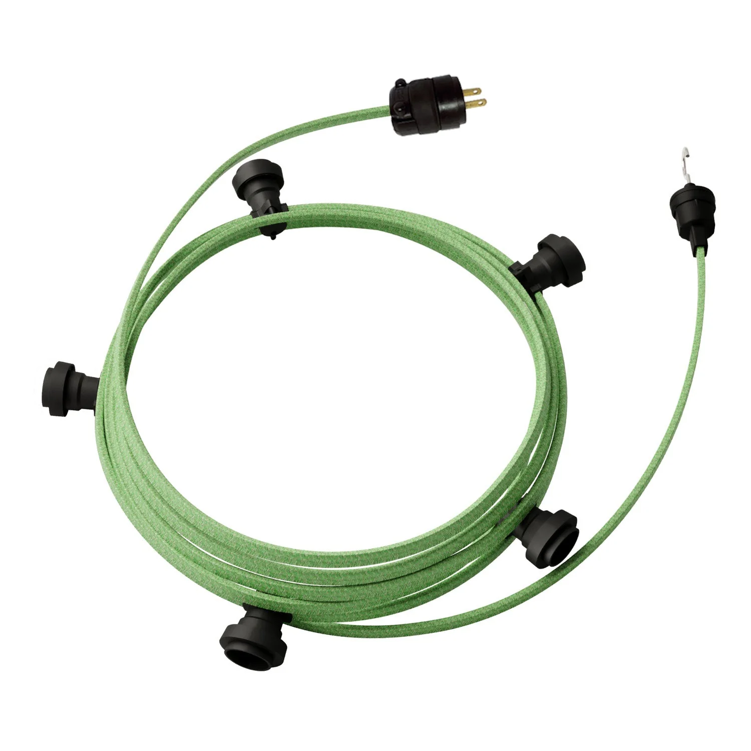 Gebrauchsfertige 7,6 m Lichterkette mit 5 schwarzen Fassungen, Haken und Stecker – CX08