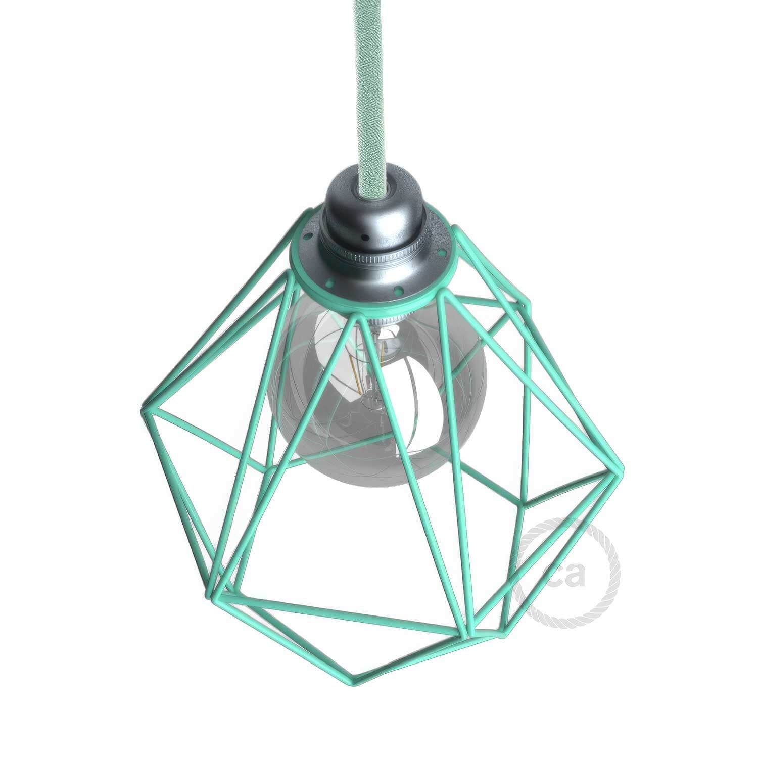 Lampenschirmkäfig Diamond aus Metall mit E27-Fassung – Türkis - Image 3