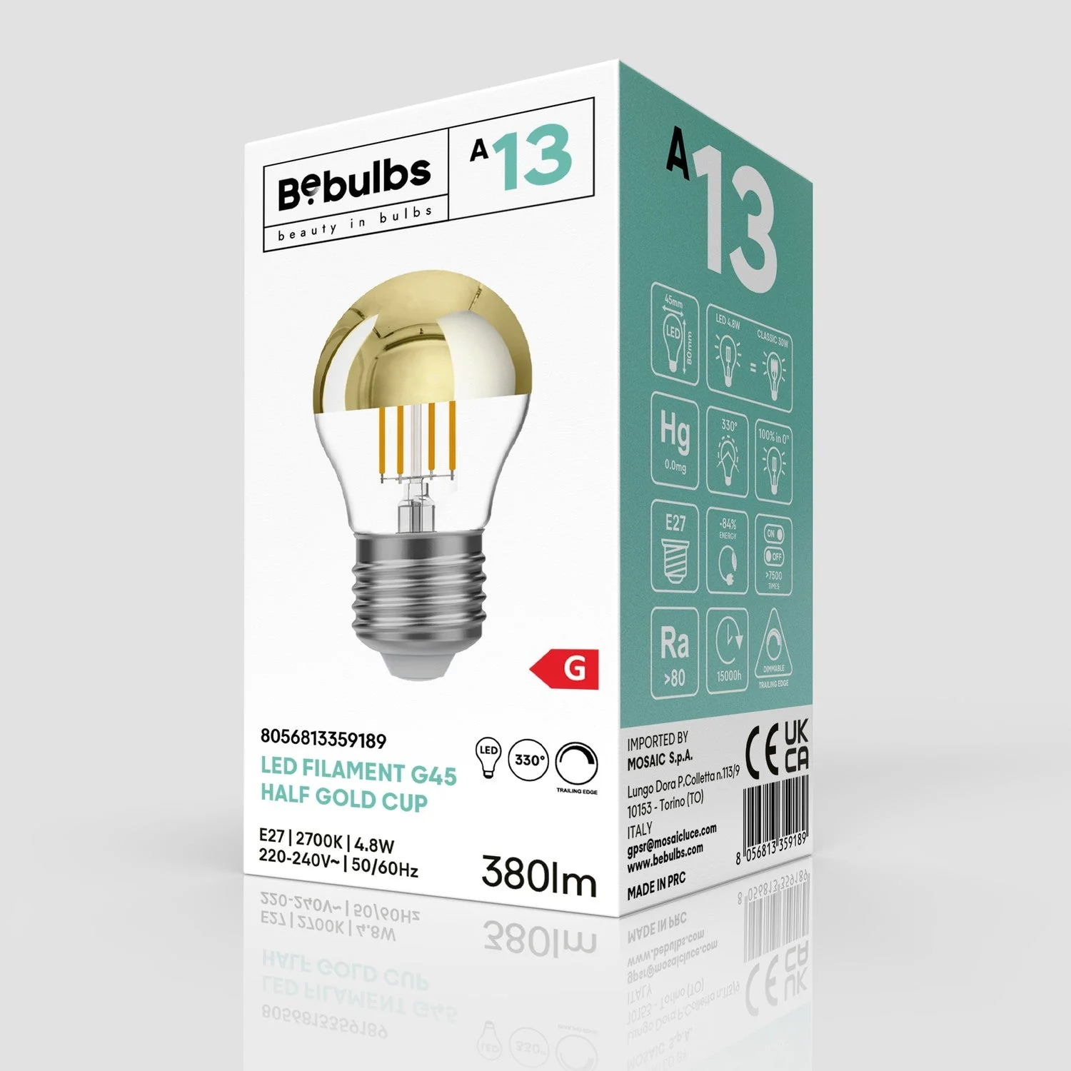 Glühbirne LED Halbkugel Gold Mini-Globe G45 4,8W 380Lm E27 2700K Dimmbar - A13 - Image 4