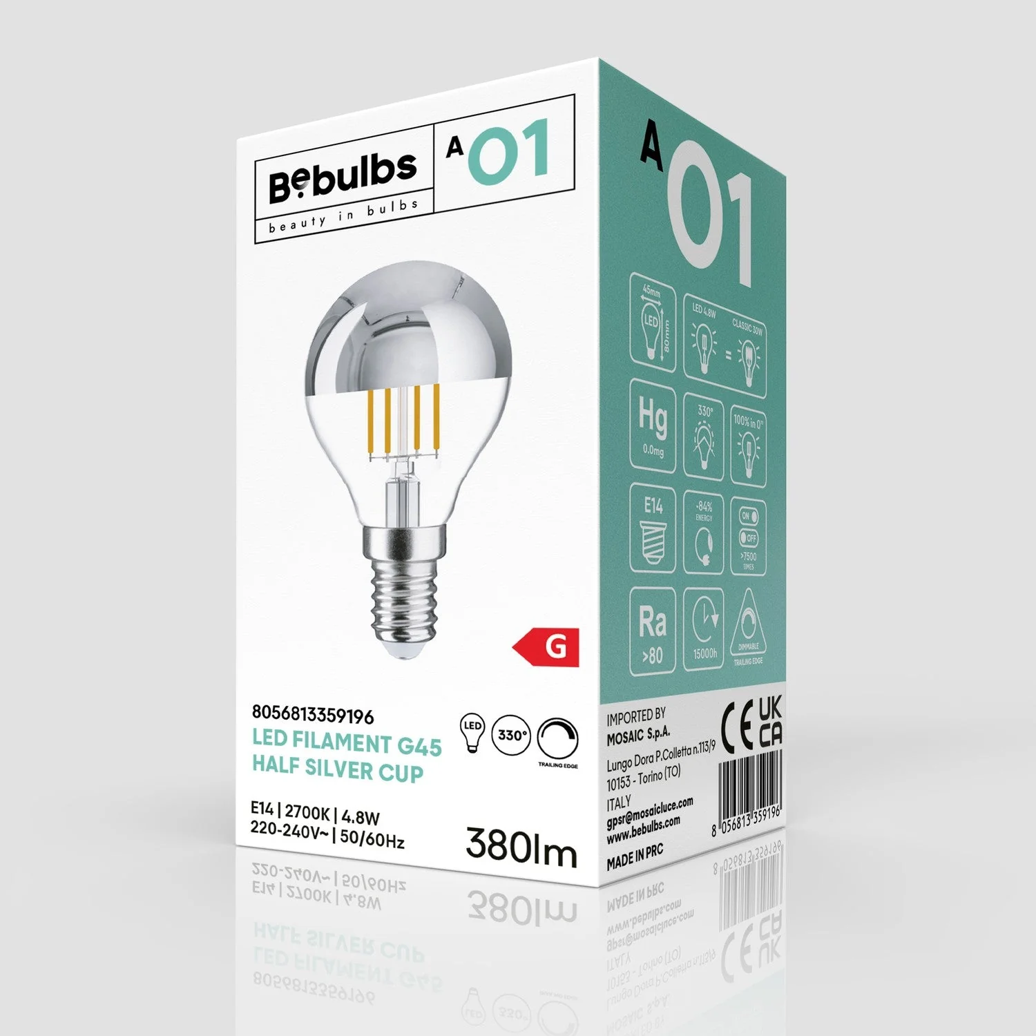 Glühbirne LED Halbkugel Silber Mini-Globe G45 4,8W 380Lm E14 2700K Dimmbar - A01 - Image 4