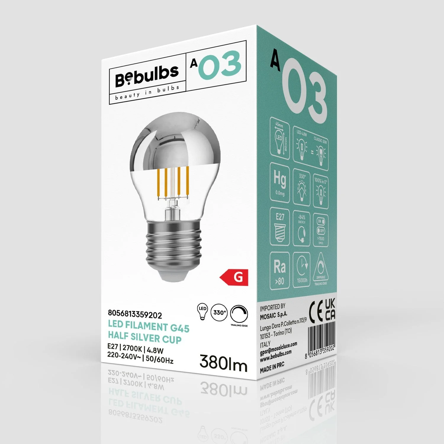 Glühbirne LED Halbkugel Silber Mini-Globe G45 4,8W 380 lm E27 2700K dimmbar - A03 - Image 4