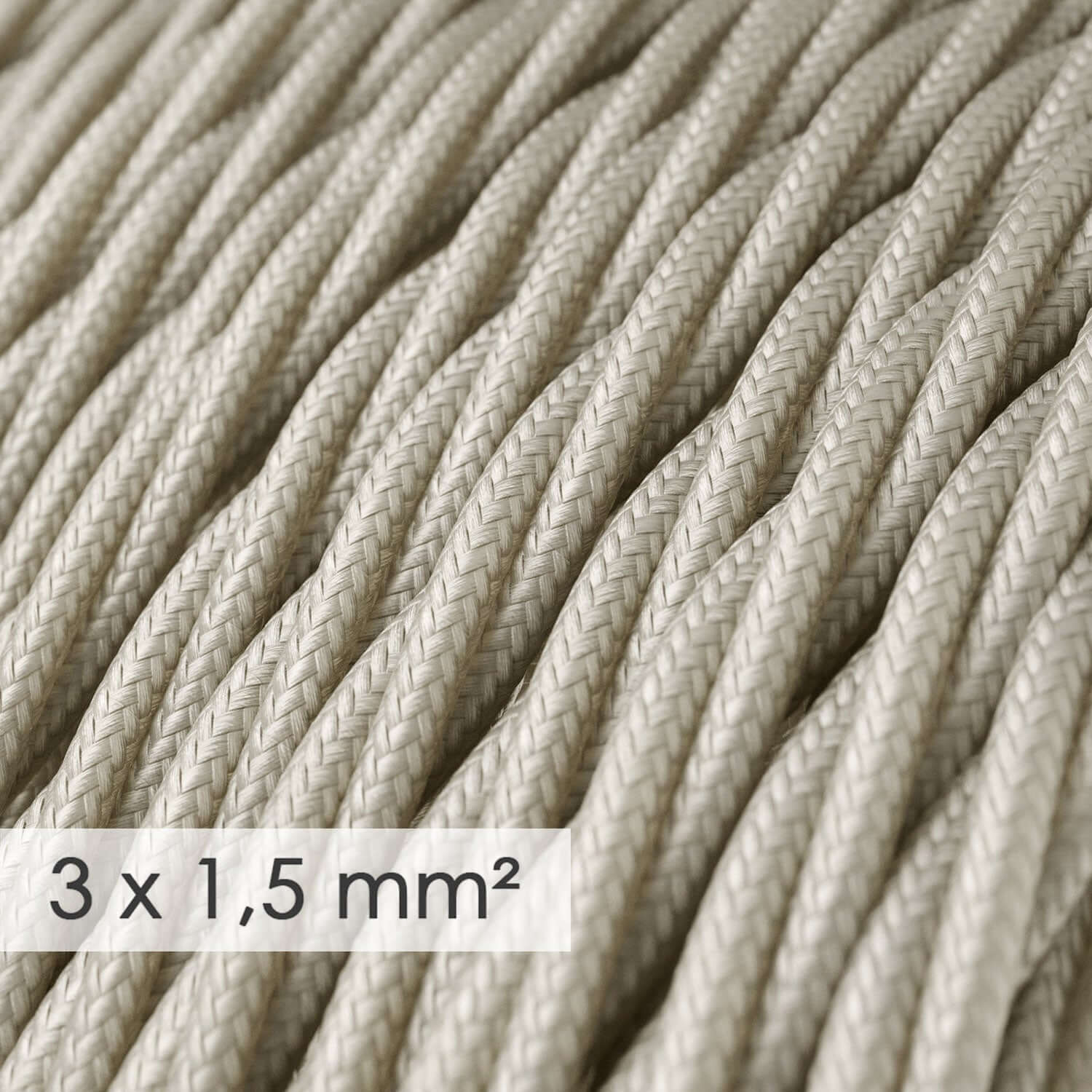 Elektrokabel mit extragroßem Querschnitt 3x1,50, geflochten – Stoff mit Seidenoptik Elfenbein TM00 - Image 2