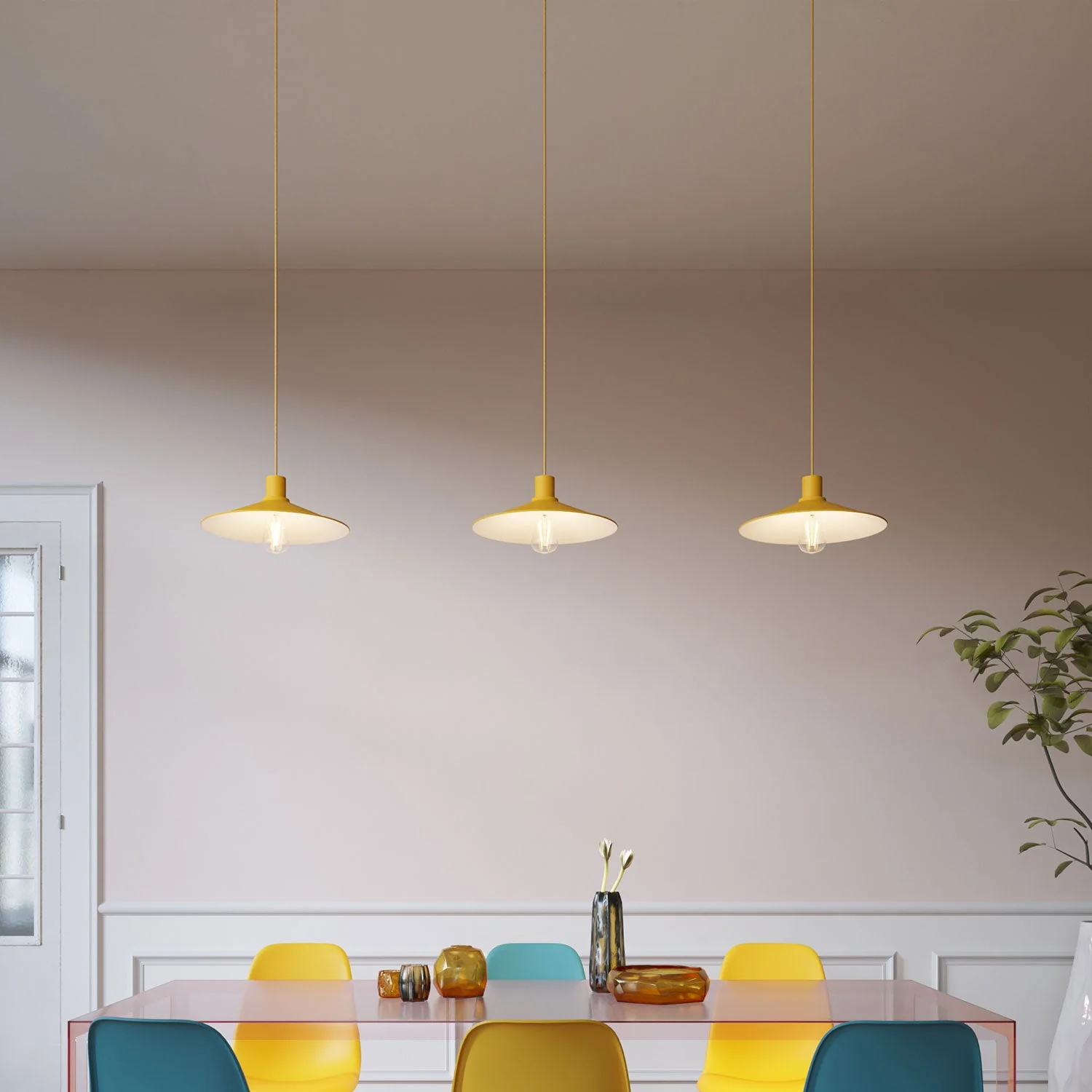 Pendelleuchte komplett mit Textilkabel, Lampenschirm Swing Pastel und Metall-Details – Senfgelb - Image 2