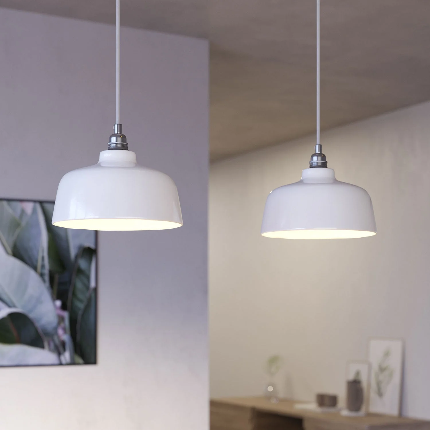 Pendelleuchte mit 2 Abhängungen, rechteckigem XXL Rose-One Baldachin 675 mm und Schirm Coppa – Mattweiß - Image 3