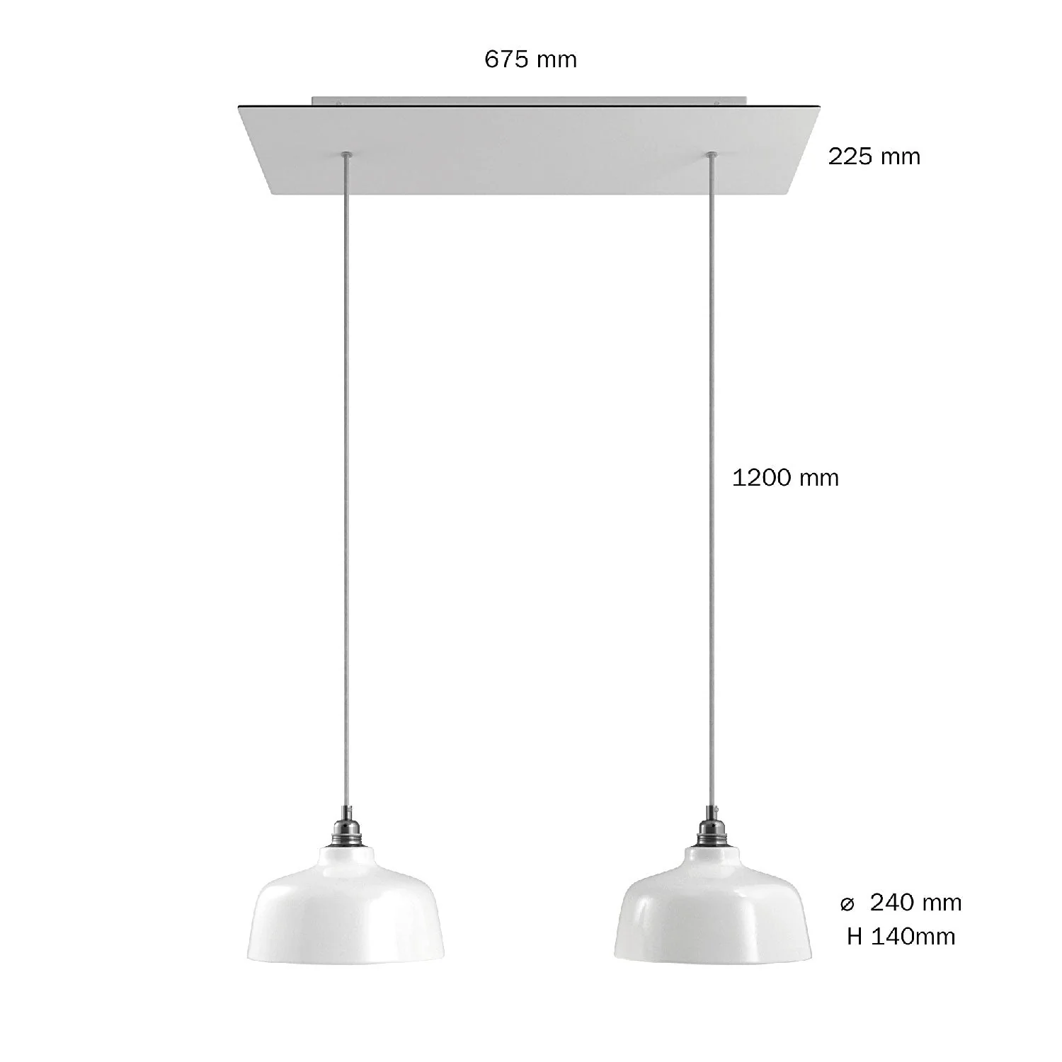 Pendelleuchte mit 2 Abhängungen, rechteckigem XXL Rose-One Baldachin 675 mm und Schirm Coppa – Mattweiß - Image 6