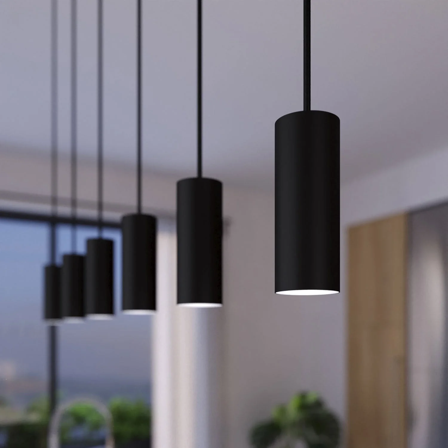 Pendelleuchte mit 3 Abhängungen und XXL Rose-One rechteckig 675 mm mit Tub-E14-Metall-Lampenschirm – Matt-Schwarz - Image 3