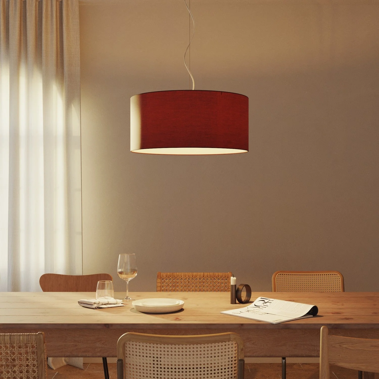 Pendelleuchte mit Stoffschirm Cilindro Large – Made in Italy – Arenal Bordeaux - Image 2
