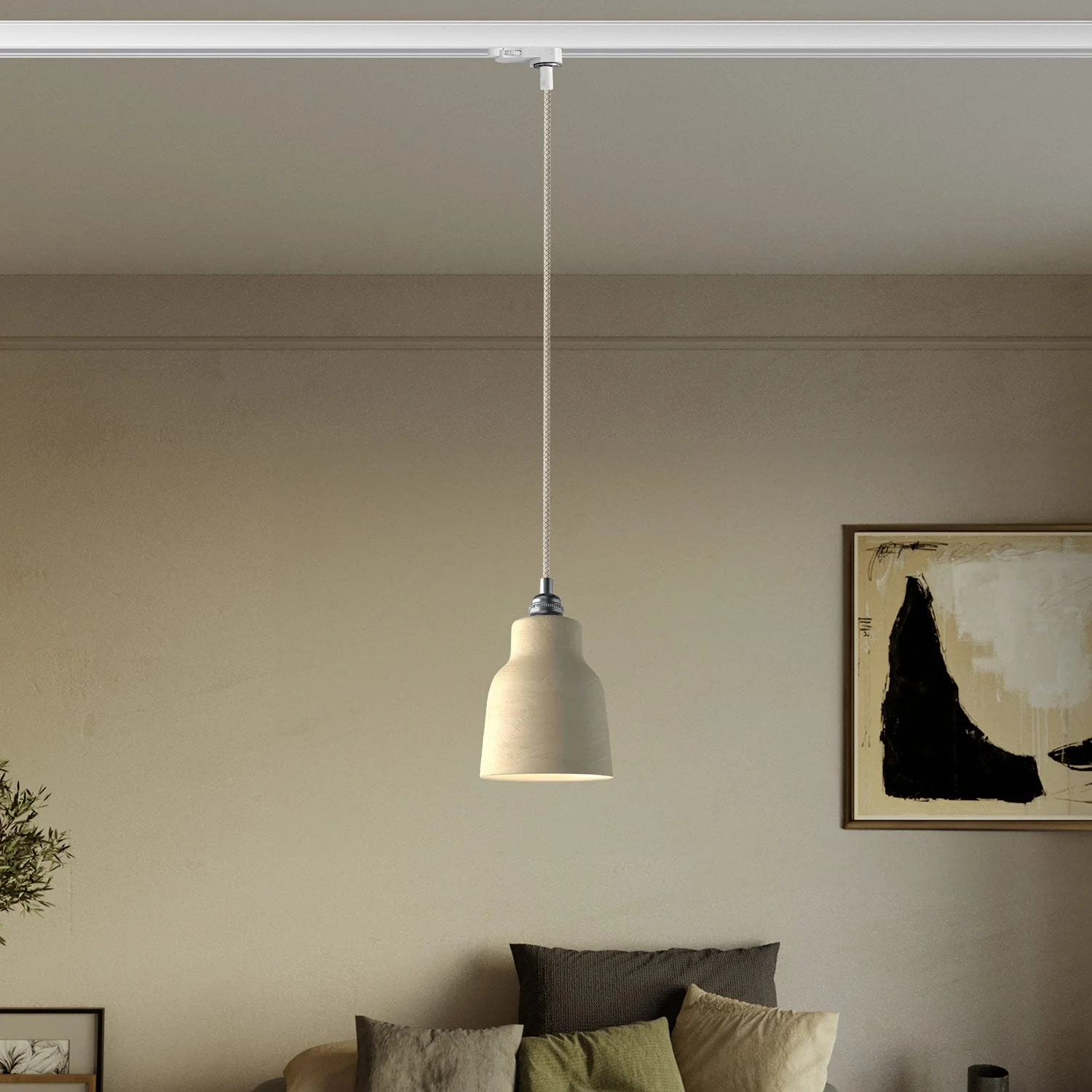 Hängeleuchte mit Vaso-Schirm und Adapter für Schienensysteme – Gestreiftes Taupe - Image 2