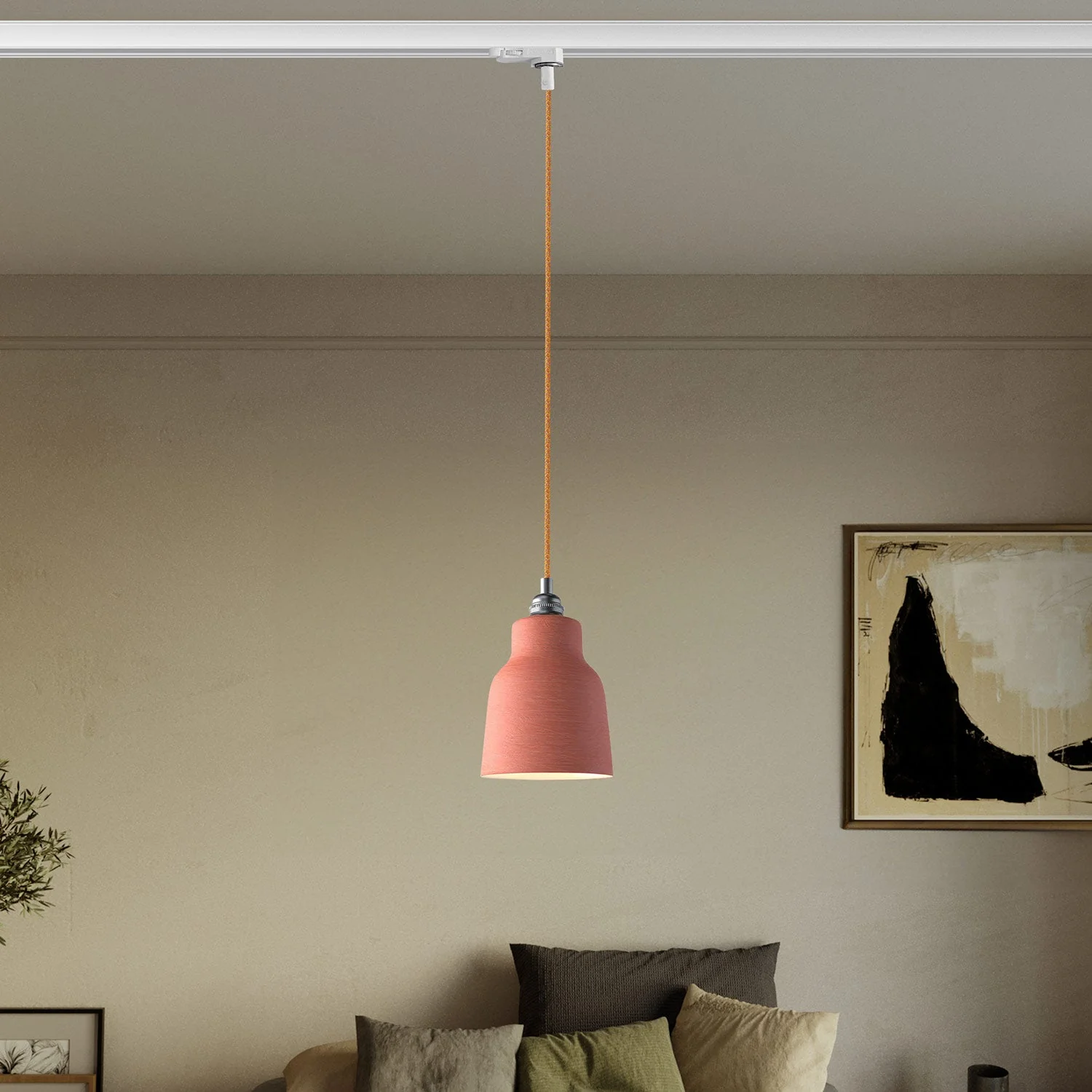 Pendelleuchte mit Lampenschirm Vaso und Adapter für Stromschienen – Gestreiftes Korallenrot - Image 2