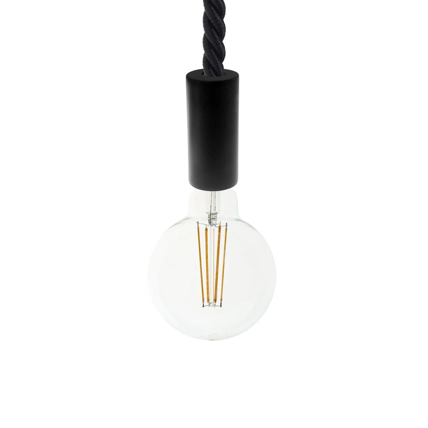 Pendelleuchte komplett mit nautischem Kordel 2XL 24 mm und Holzdetails – Schwarz