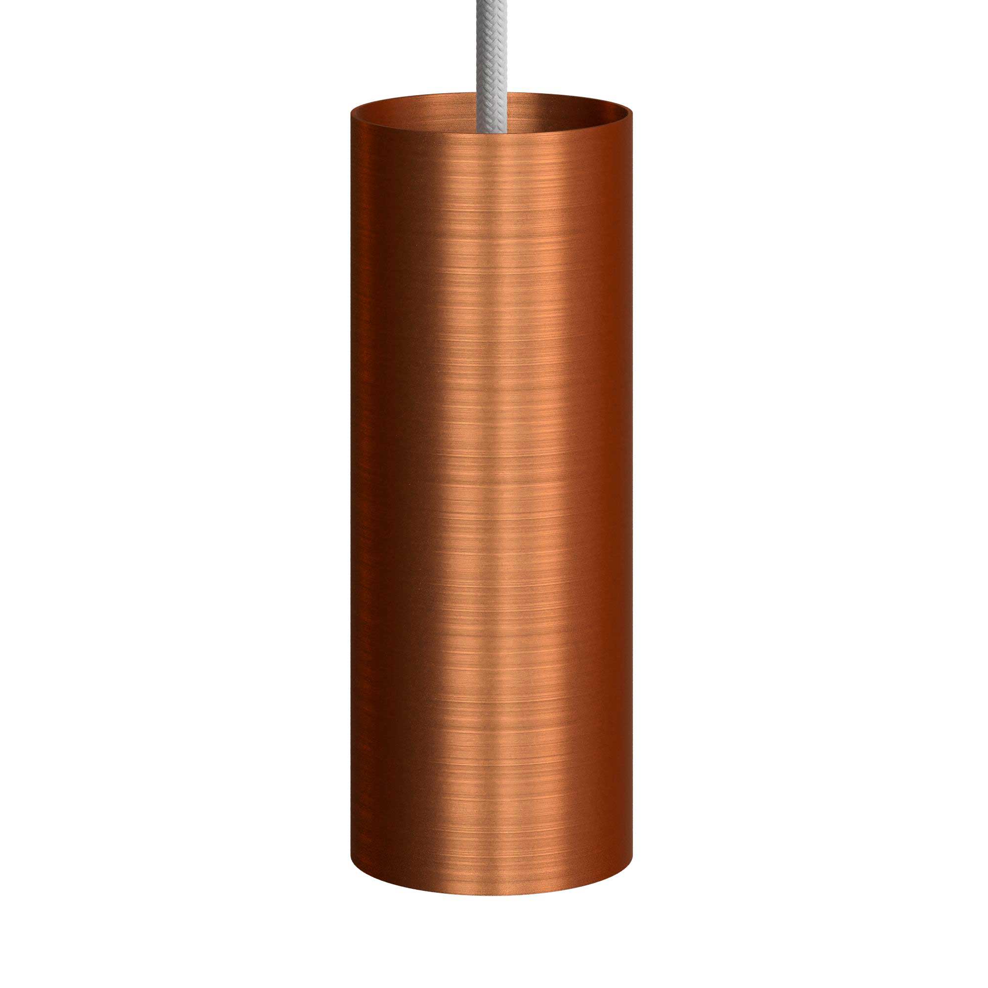 Pendelleuchte mit Textilkabel komplett, Tub-E14-Schirm und Metallteilen – Satiniertes Kupfer