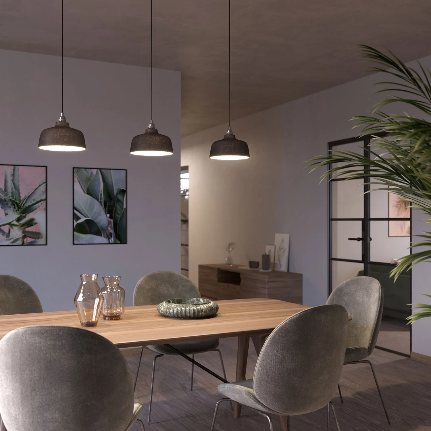 Hängeleuchte komplett mit Stoffkabel, Coppa-Keramikschirm und Metallveredelungen – Corten-Effekt - Image 2