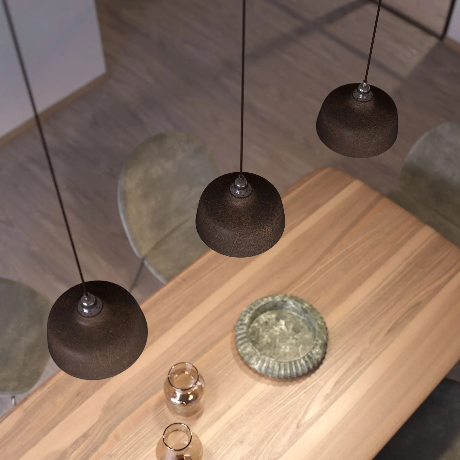 Hängeleuchte komplett mit Stoffkabel, Coppa-Keramikschirm und Metallveredelungen – Corten-Effekt - Image 3