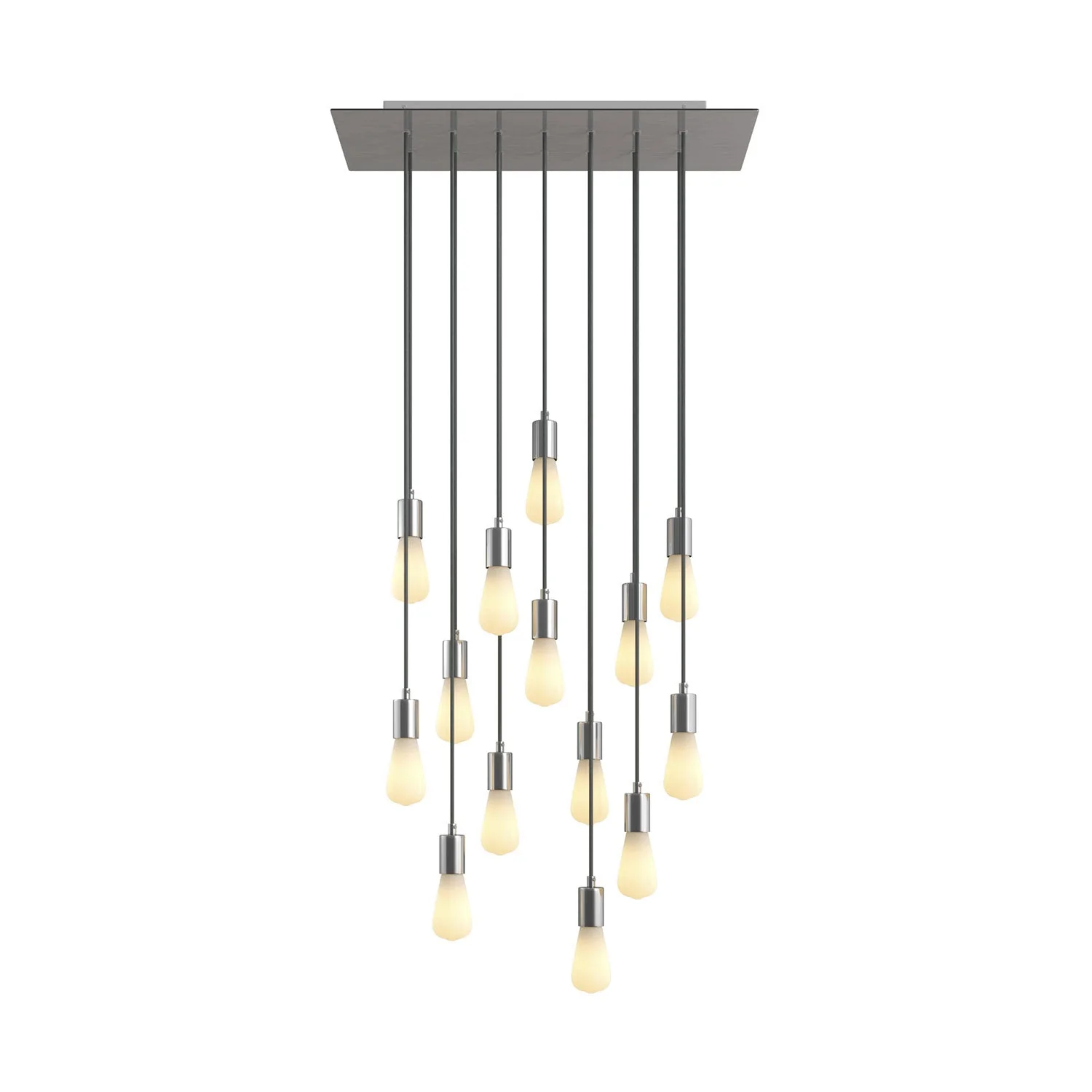 Pendelleuchte mit 14 Abhängungen mit XXL Rose-One rechteckig 675 mm und Metall-Oberflächen – satiniertes Stahl