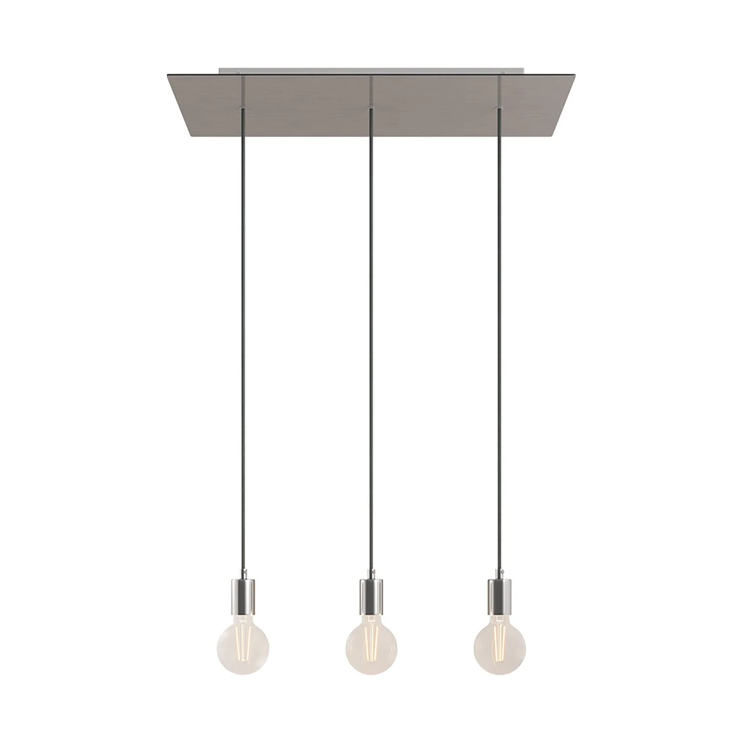 Pendelleuchte mit 3 Abgängen und XXL Rose-One Rechteckbaldachin 675 mm mit Metallfinish – Satinstahl