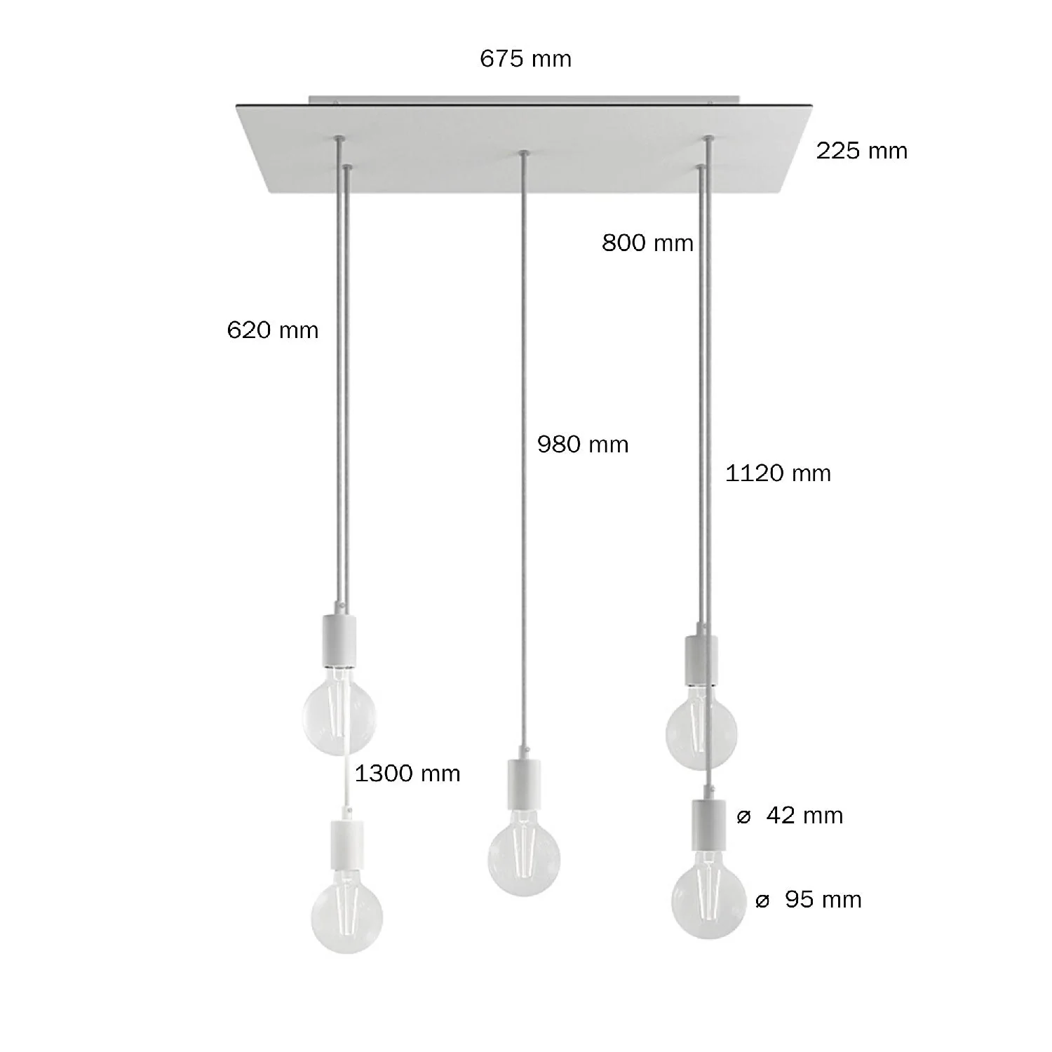 Pendelleuchte mit 5 Auslässen und XXL Rose-One rechteckig 675 mm mit Metallakzenten – Satiniertes Kupfer - Image 6