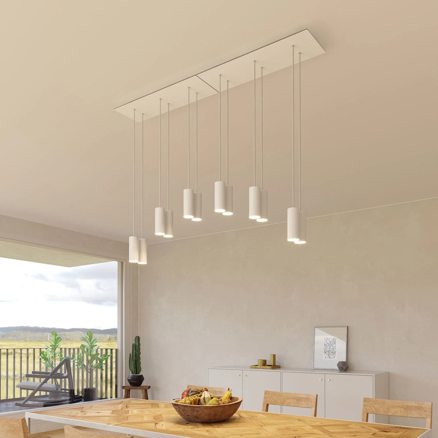 Pendelleuchte mit 6 Abgängen und XXL Rose-One Rechteck 675 mm mit Metall-Lampenschirm Tub-E14 – Mattweiß - Image 2