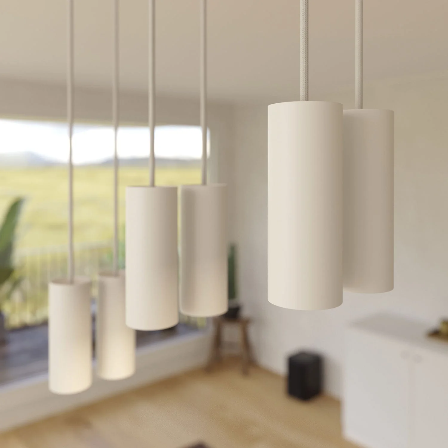 Pendelleuchte mit 6 Abgängen und XXL Rose-One Rechteck 675 mm mit Metall-Lampenschirm Tub-E14 – Mattweiß - Image 3