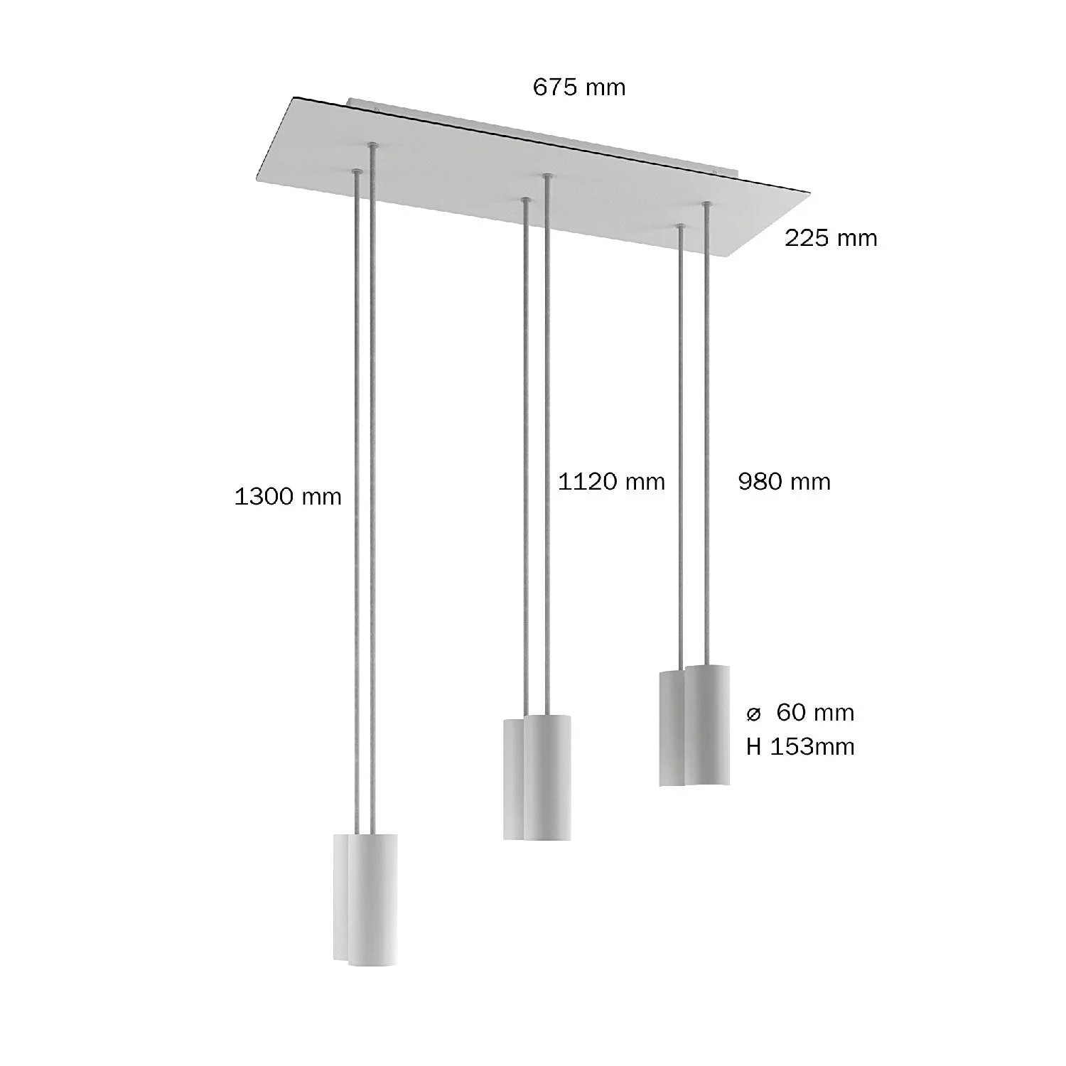 Pendelleuchte mit 6 Abgängen und XXL Rose-One Rechteck 675 mm mit Metall-Lampenschirm Tub-E14 – Mattweiß - Image 6