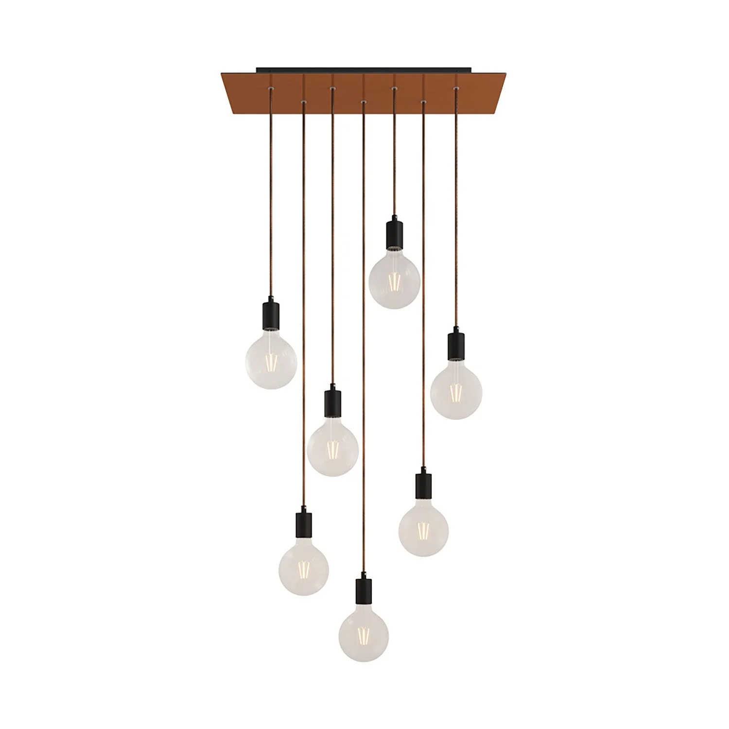 Pendelleuchte mit 7 Abhängungen und XXL Rose-One-Rechteck, 675 mm, mit Metallfinish – Satiniertes Kupfer