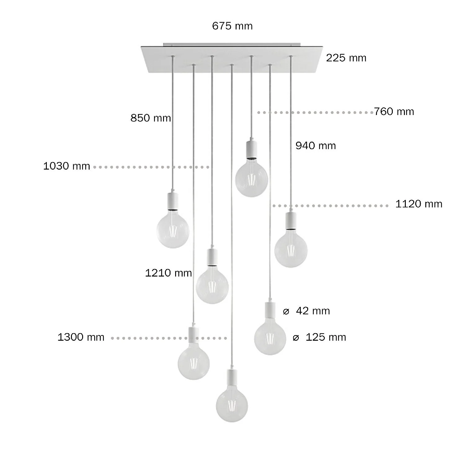 Pendelleuchte mit 7 Abhängungen und XXL Rose-One-Rechteck, 675 mm, mit Metallfinish – Satiniertes Kupfer - Image 6