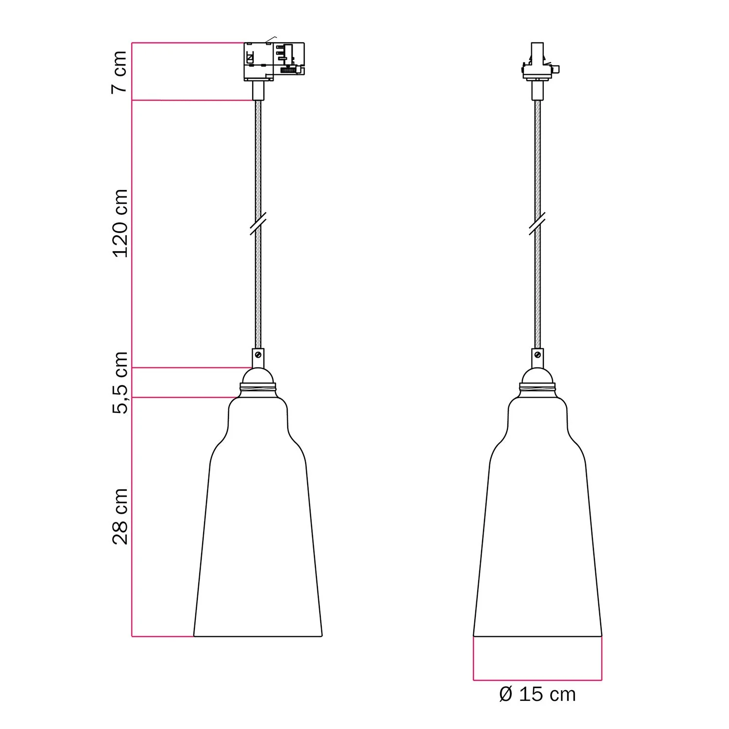 Pendelleuchte mit Flaschenschirm und Schienensystemadapter – Hochglanzweiß - Image 6
