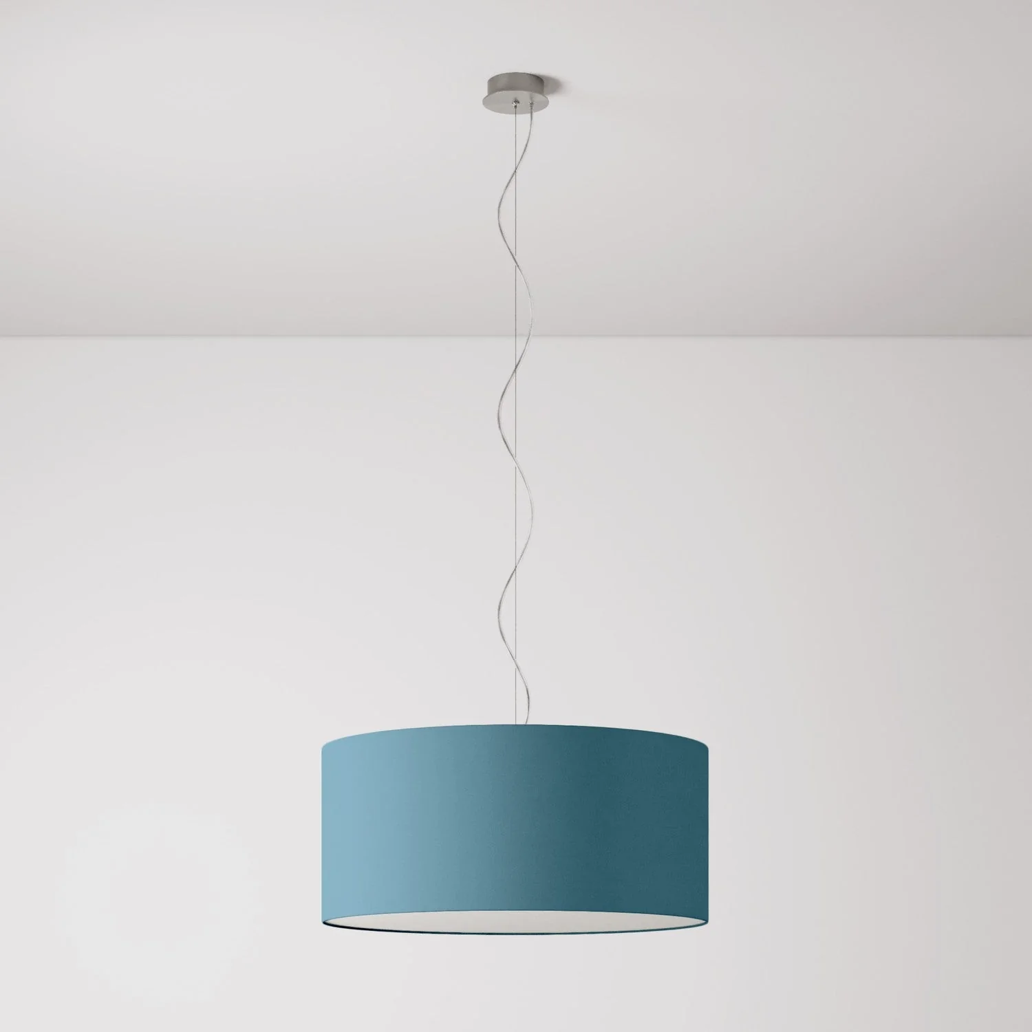 Pendelleuchte mit Cylindro-Lampenschirm in Stoff Large – Made in Italy – Teletta Hellblau Severo